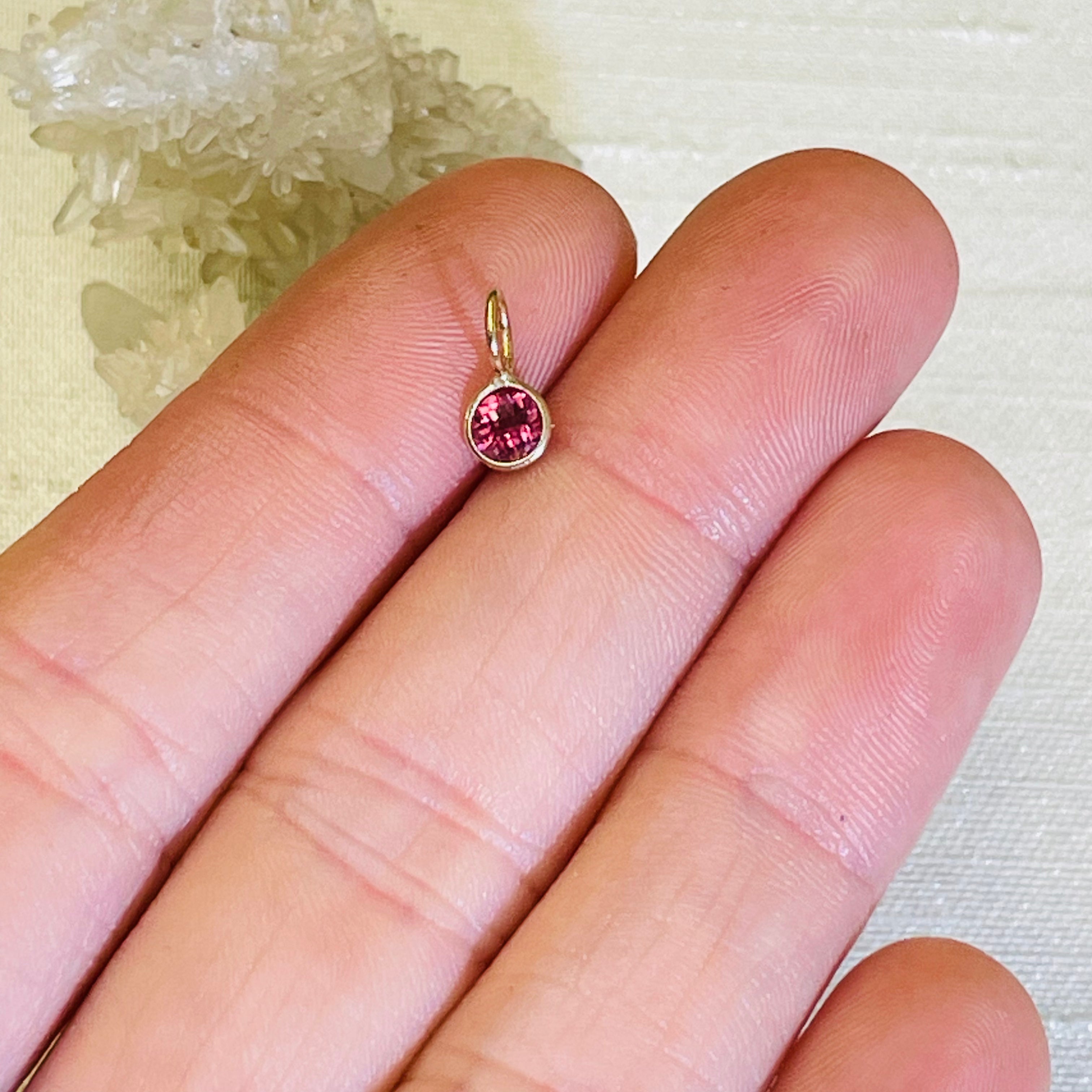 Round Pink Tourmaline 14K Yellow Gold Pendant Charm