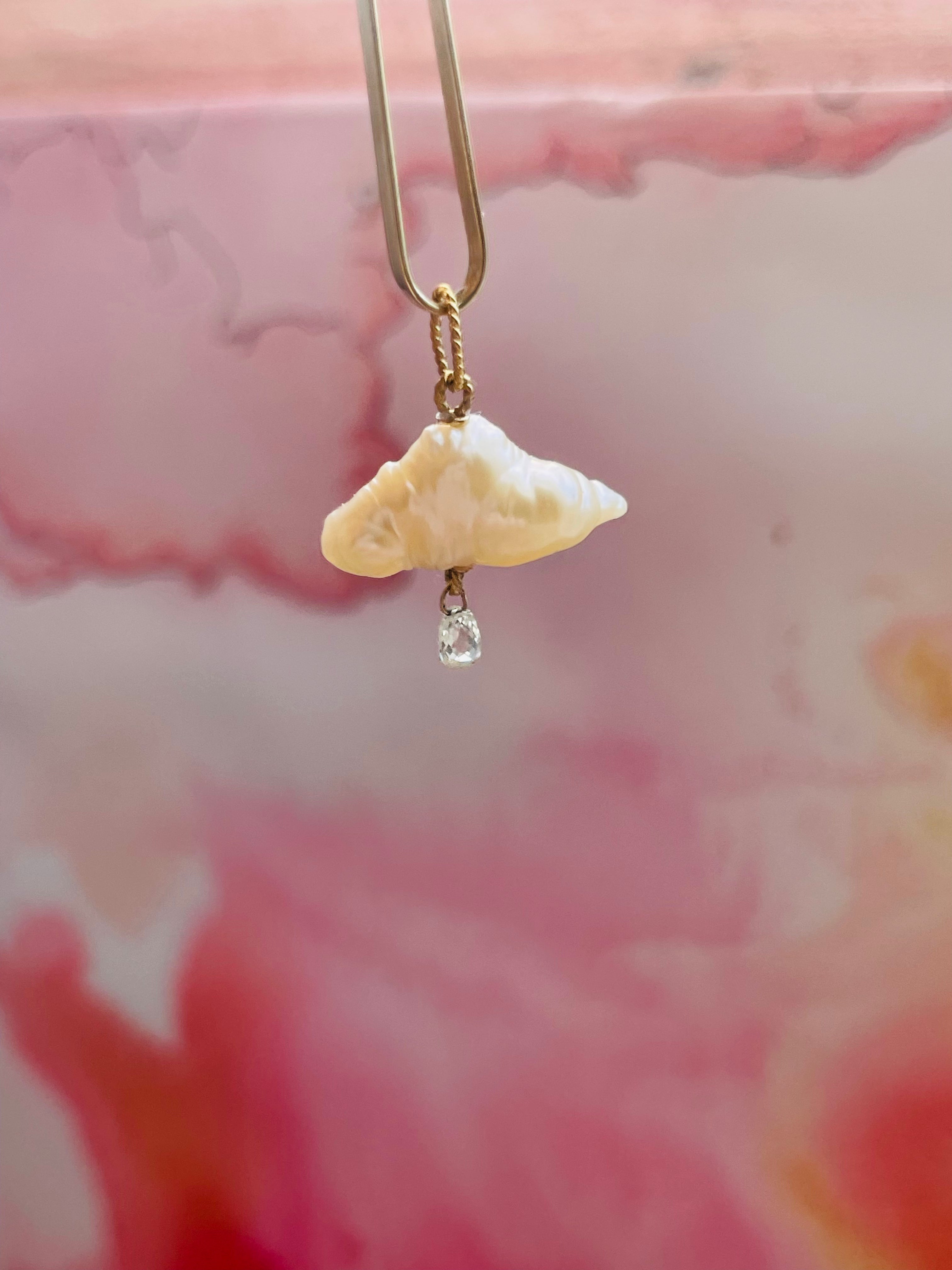 Japanese Pearl and Briolette Diamond Cloud Charm