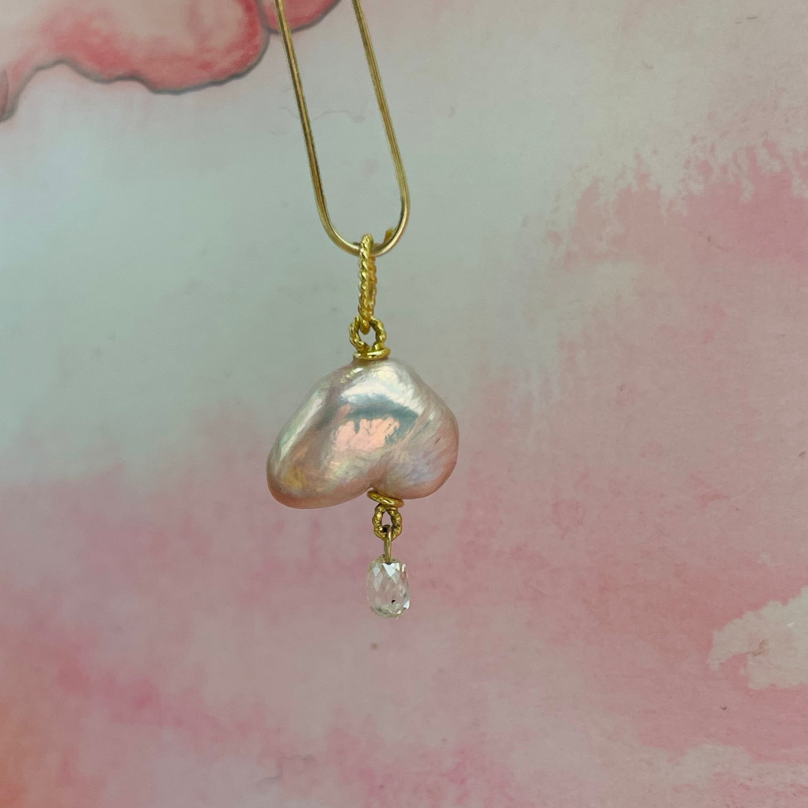Japanese Pearl and Briolette Diamond Cloud Charm