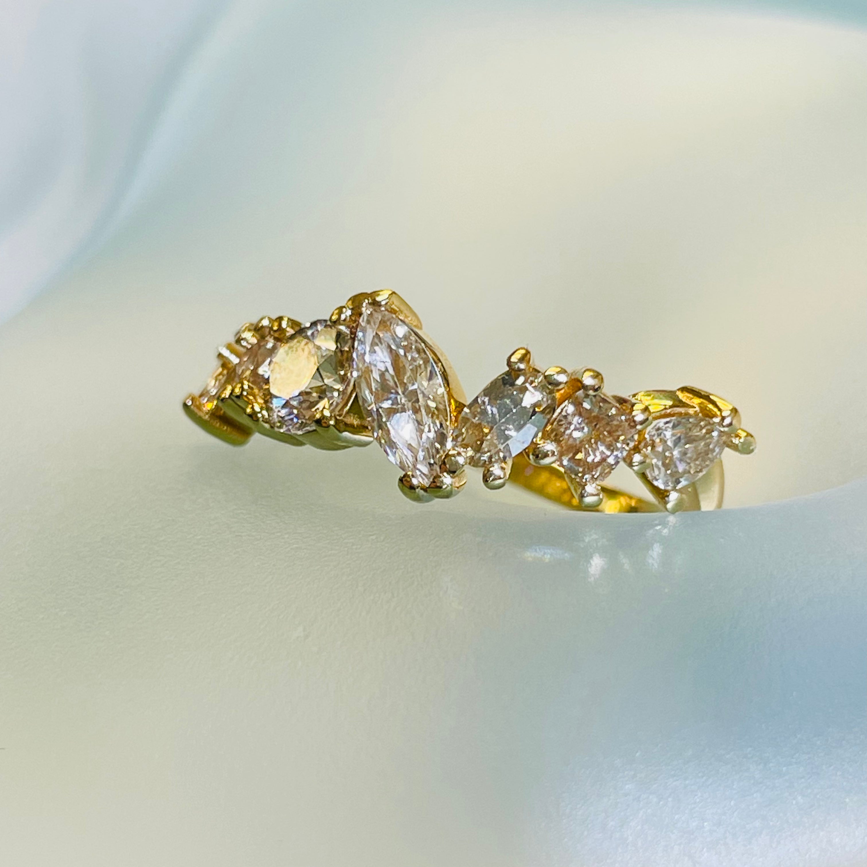 18K Yellow Gold Radiant 1.67CT Champagne Diamond Explosion Multi Shape Scatter R