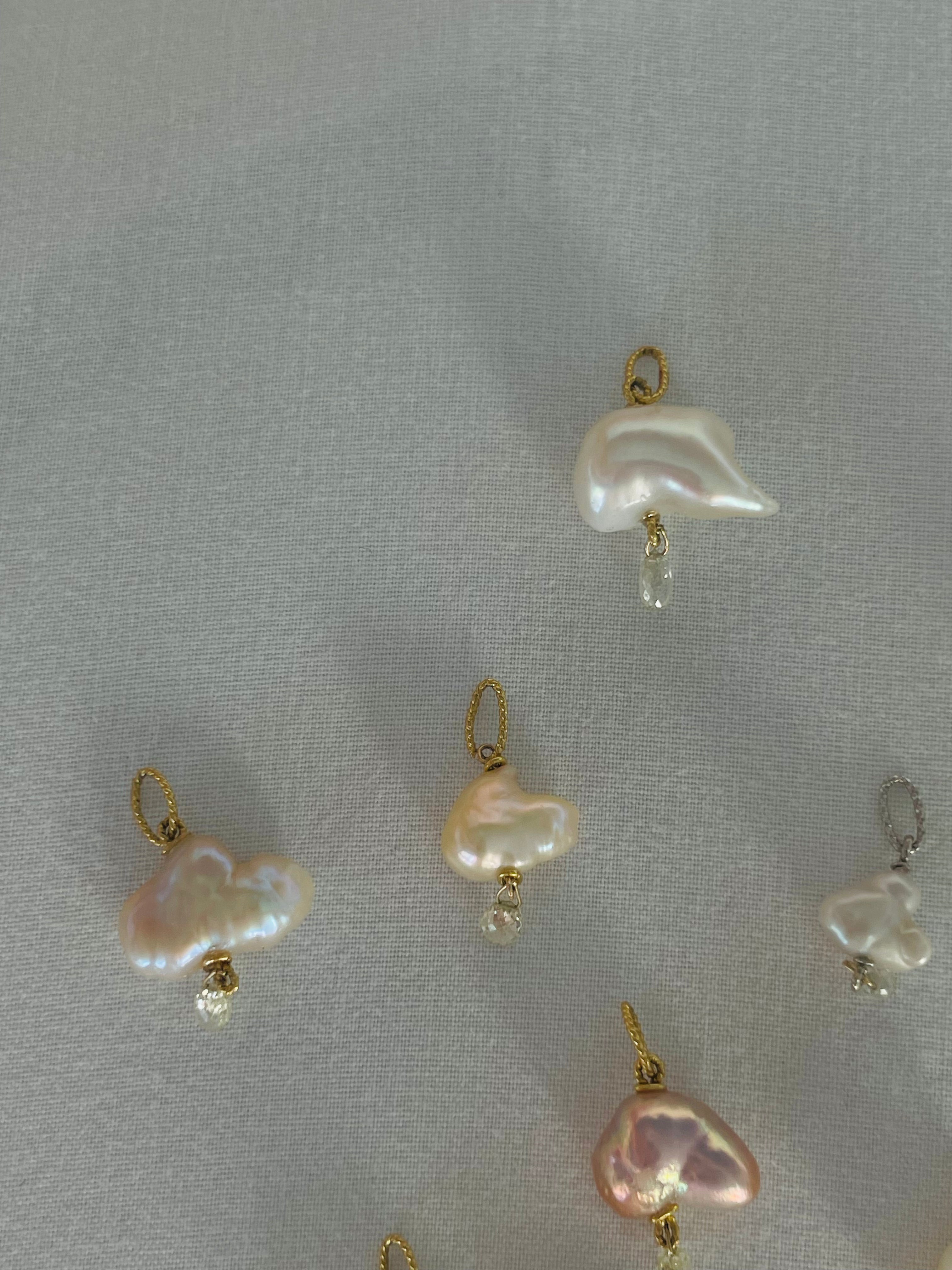 Japanese Pearl and Briolette Diamond Cloud Charm