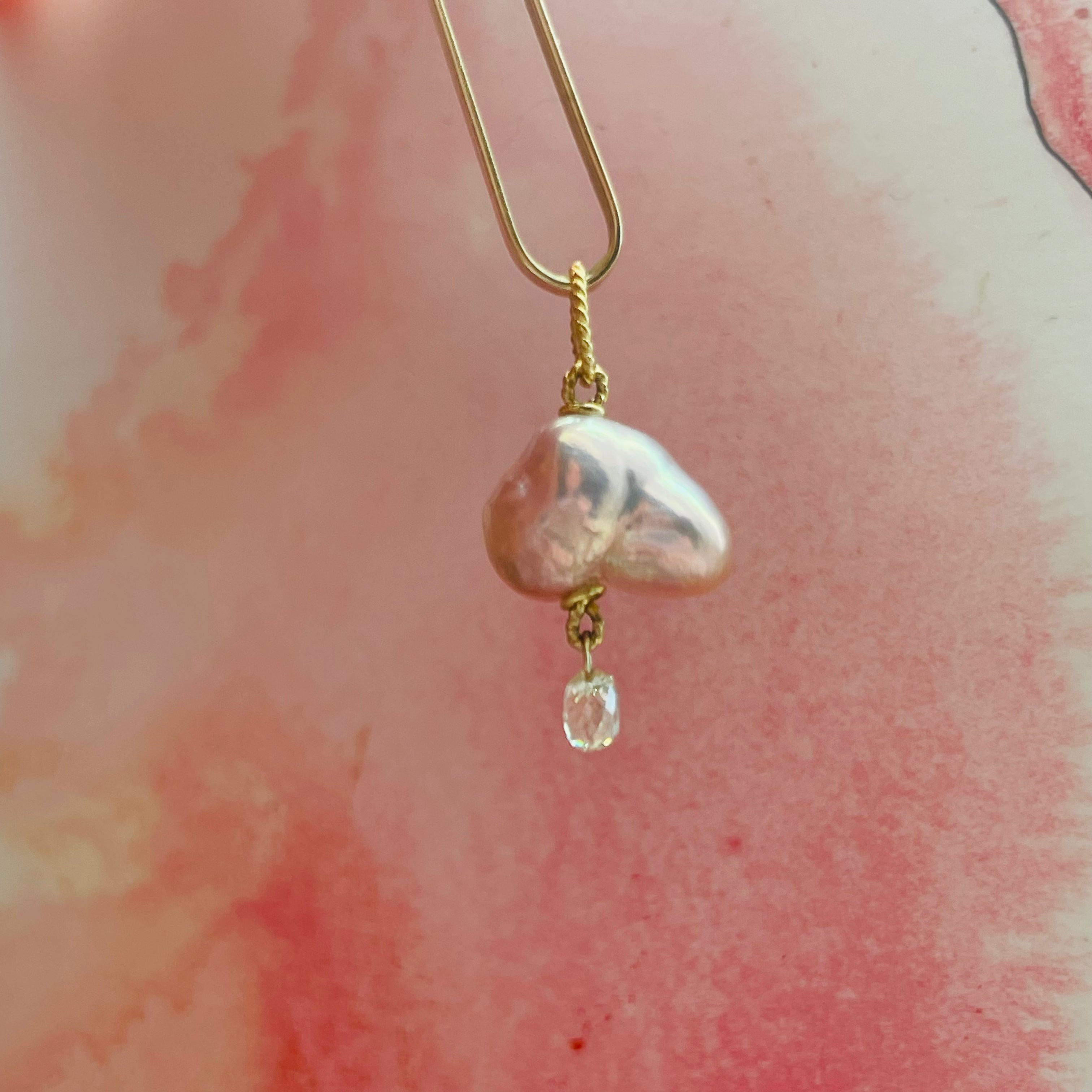 Japanese Pearl and Briolette Diamond Cloud Charm