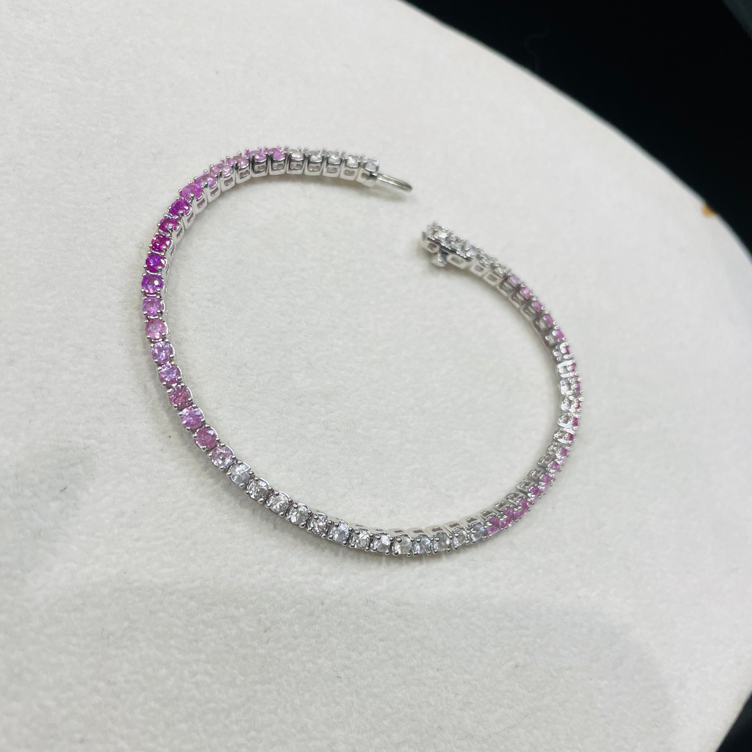 Natural Pink Ombre Sapphire 14K White Gold 7.25”