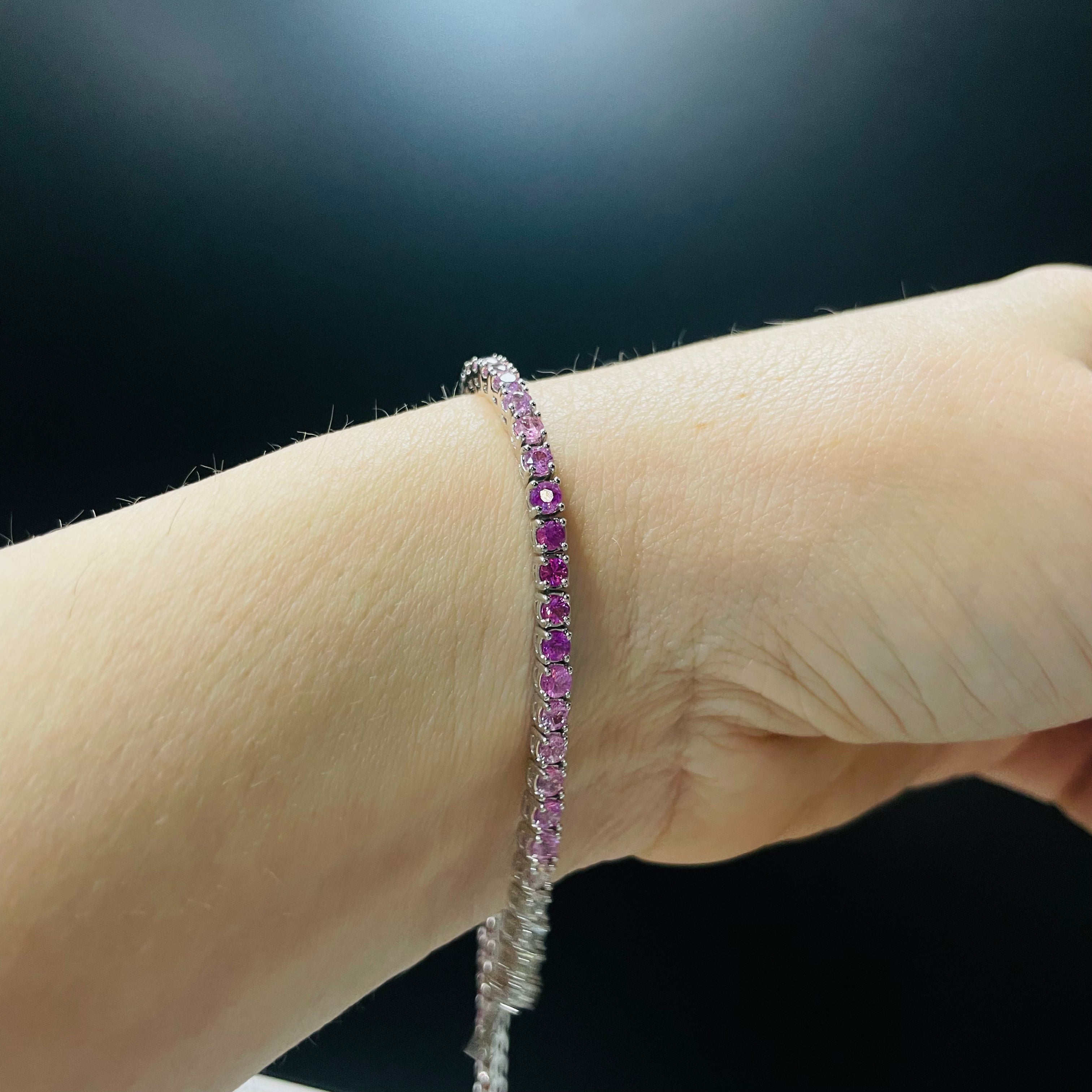Natural Pink Ombre Sapphire 14K White Gold 7.25”