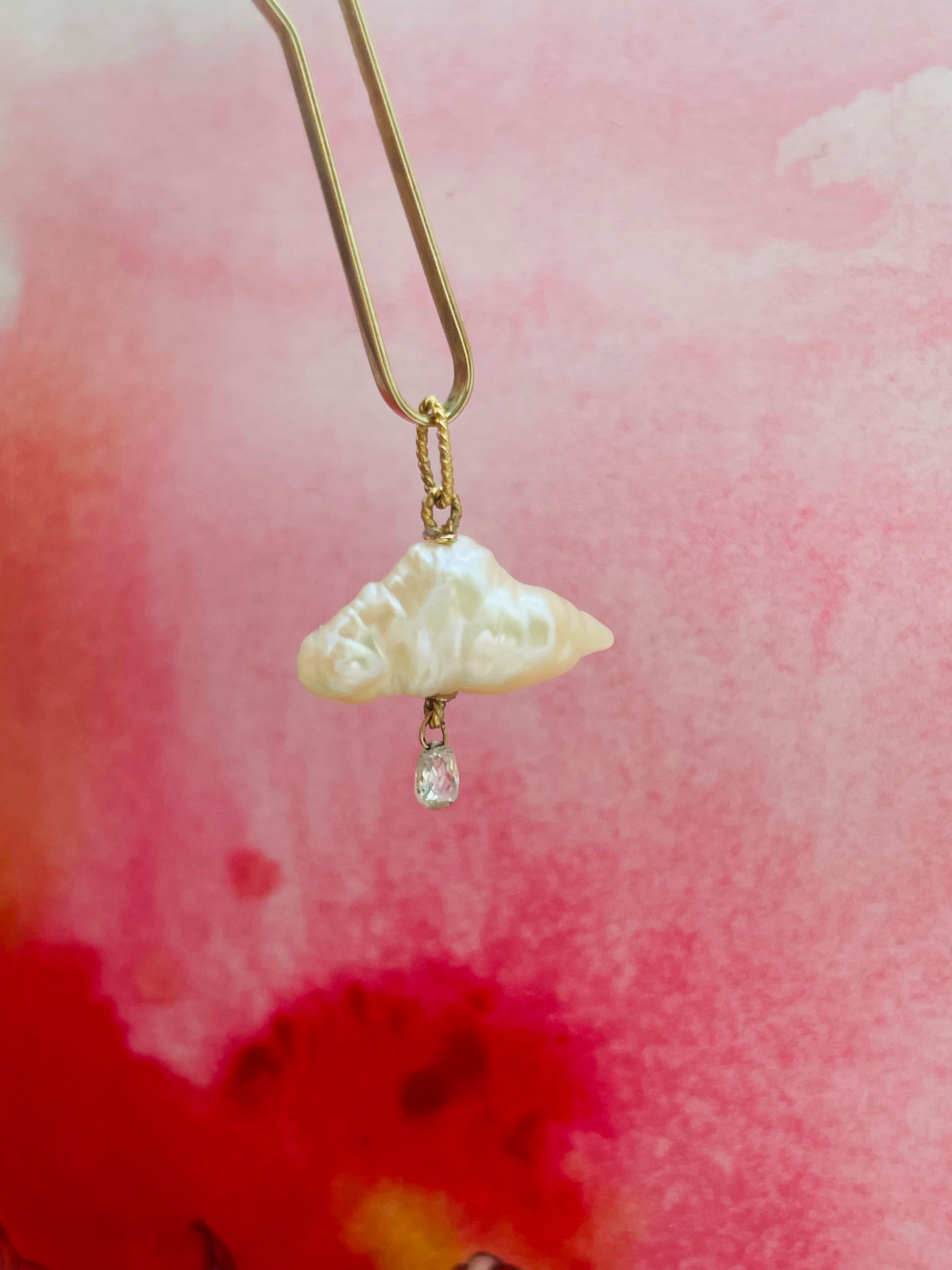 Japanese Pearl and Briolette Diamond Cloud Charm