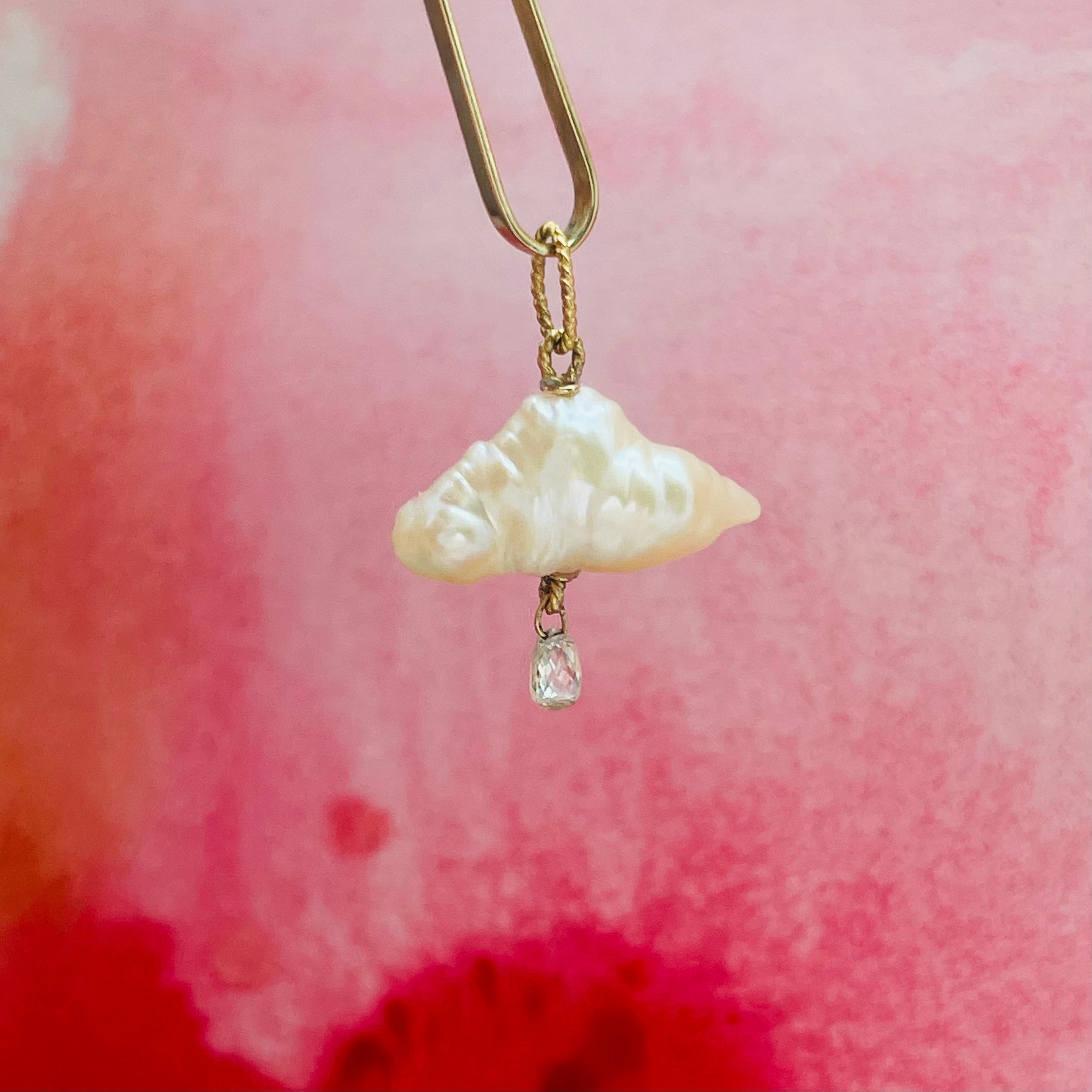 Japanese Pearl and Briolette Diamond Cloud Charm