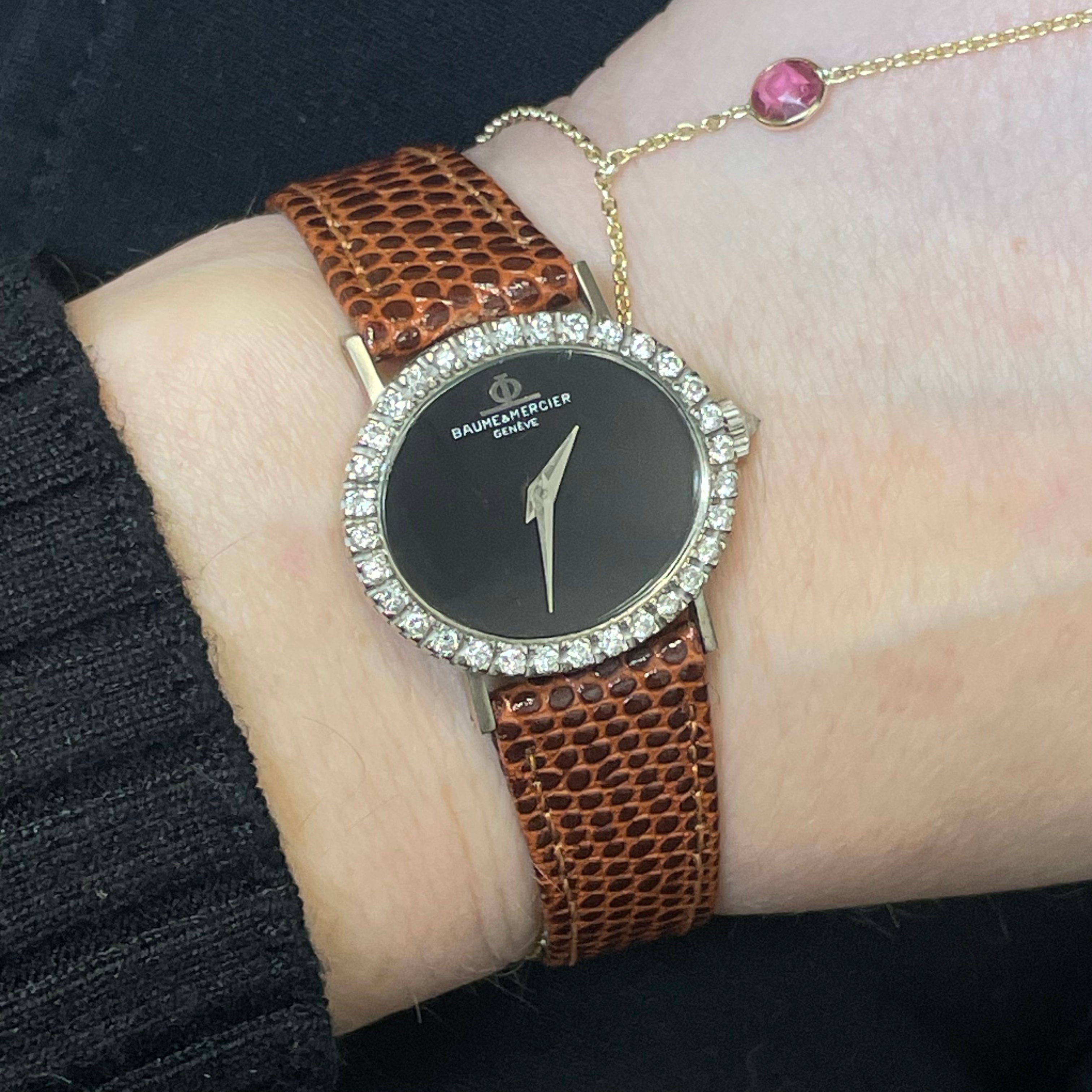 Baumé & Mercier 18K White Gold and Diamond Ladies Watch with Black Gace