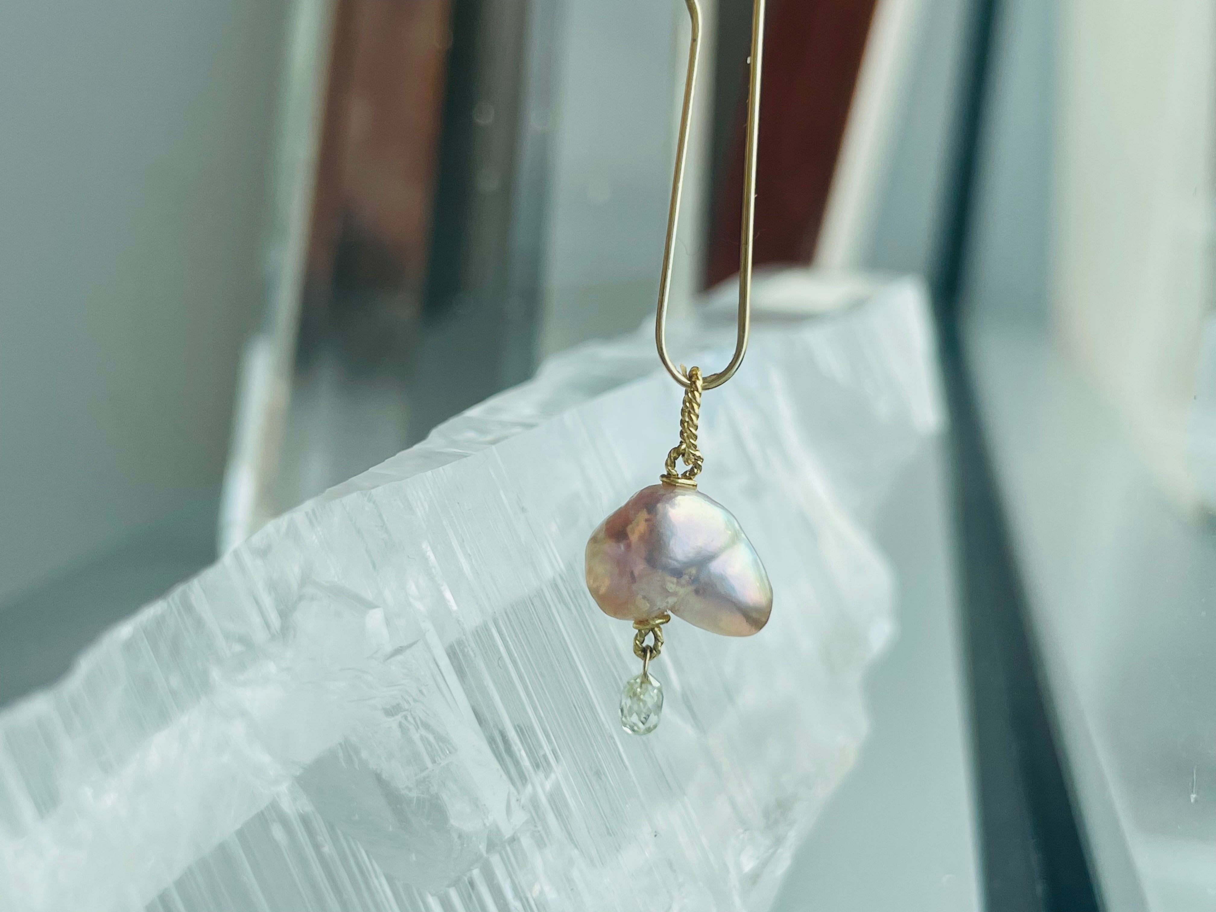 Japanese Pearl and Briolette Diamond Cloud Charm