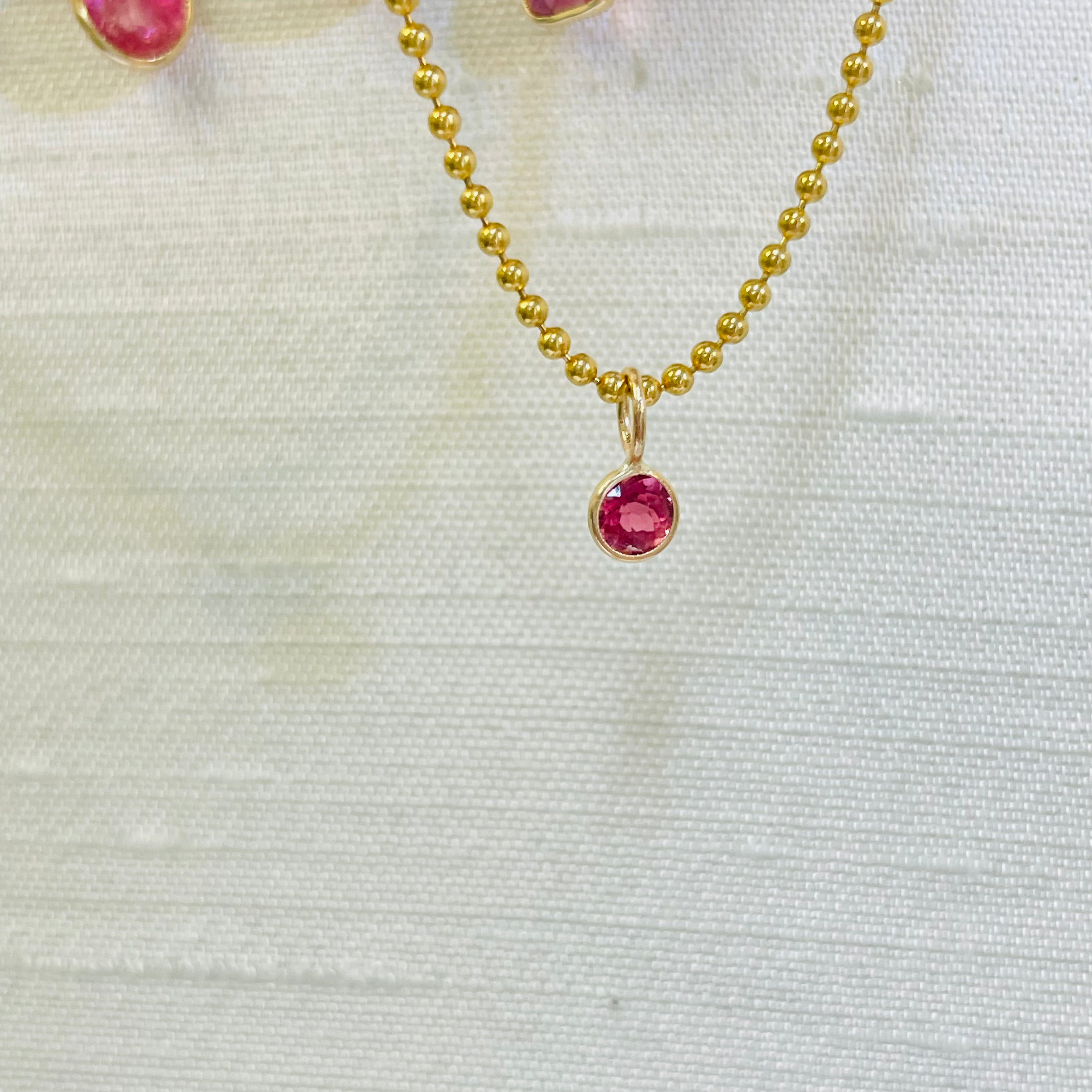 Round Pink Tourmaline 14K Yellow Gold Pendant Charm