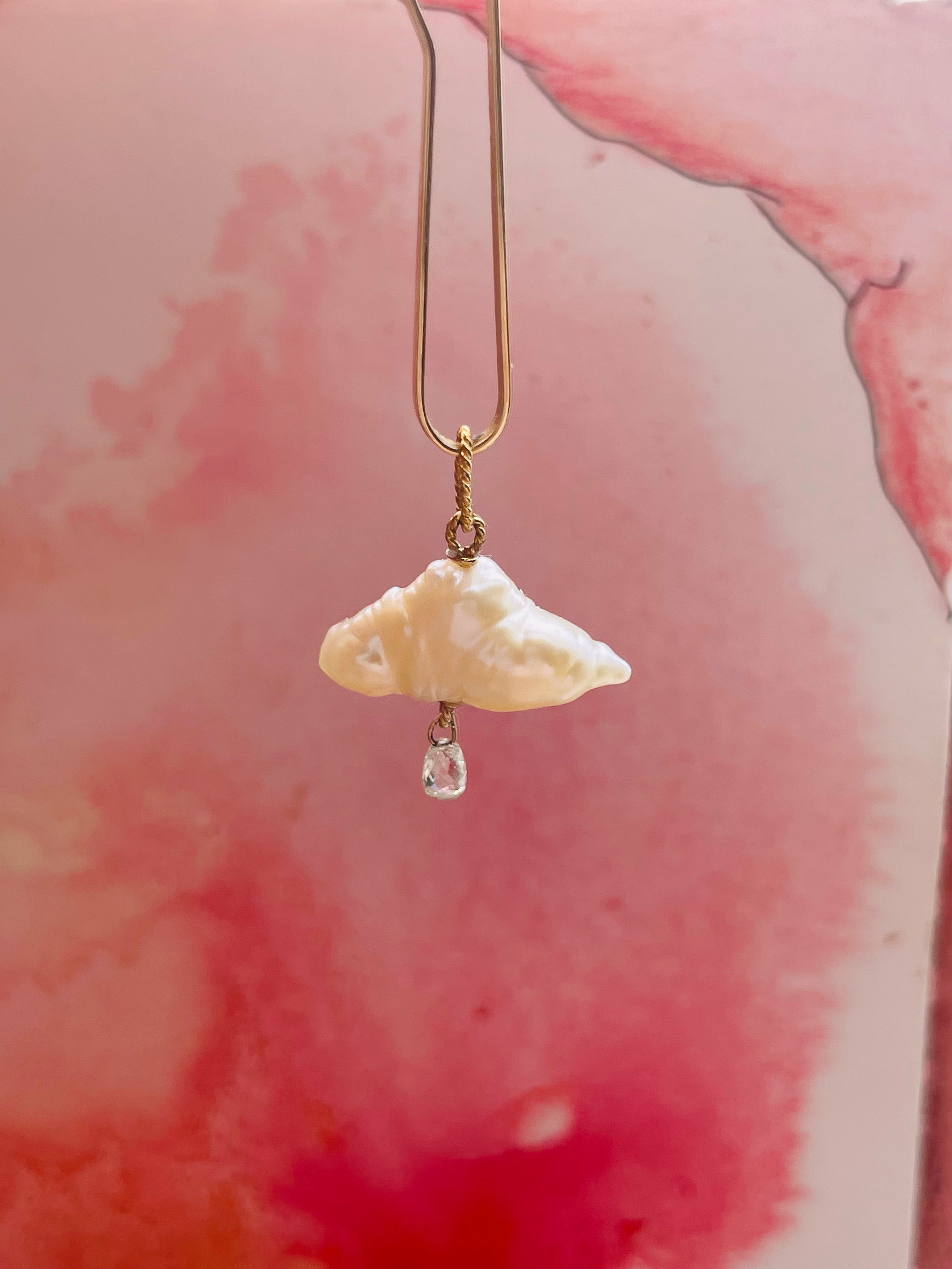 Japanese Pearl and Briolette Diamond Cloud Charm
