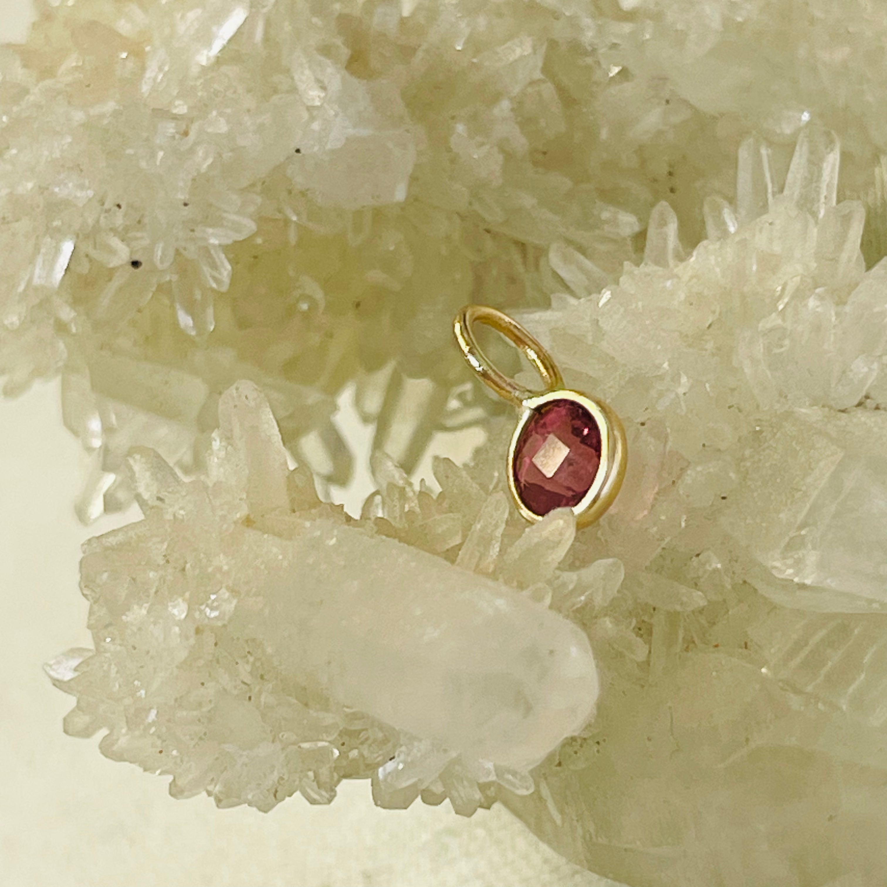 Round Pink Tourmaline 14K Yellow Gold Pendant Charm