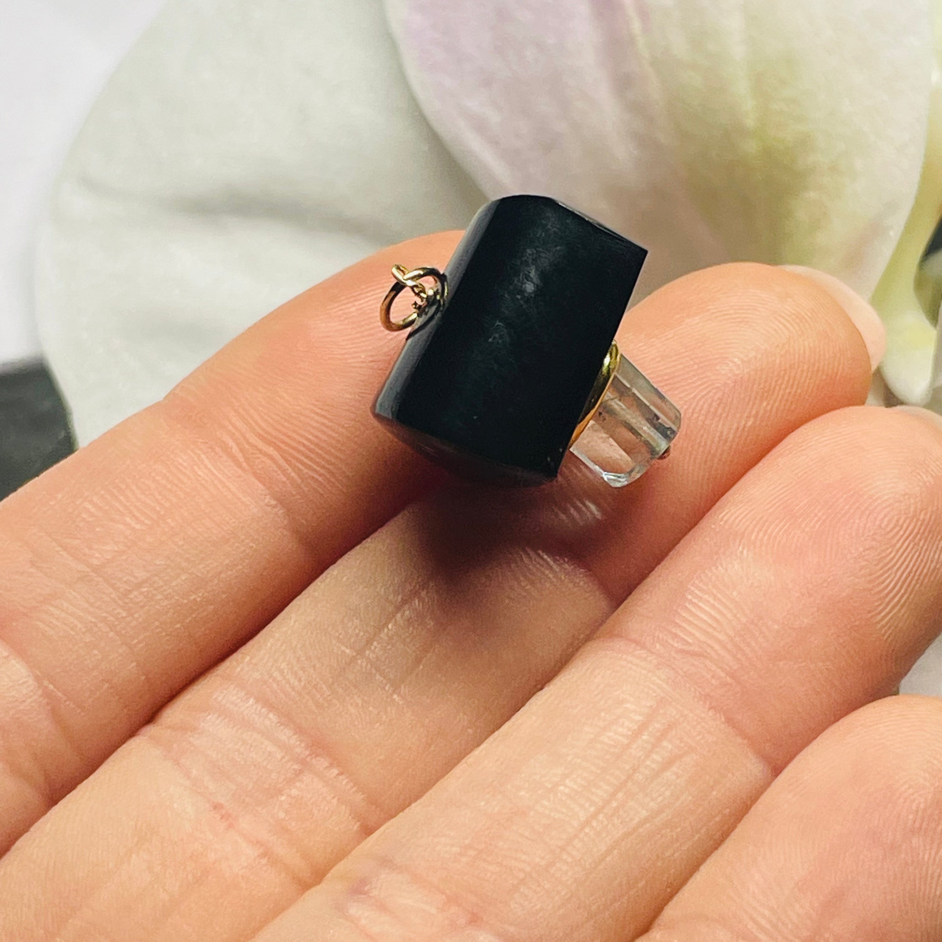 Black Coral and Aquamarine Mushroom Gem Charm Pendant