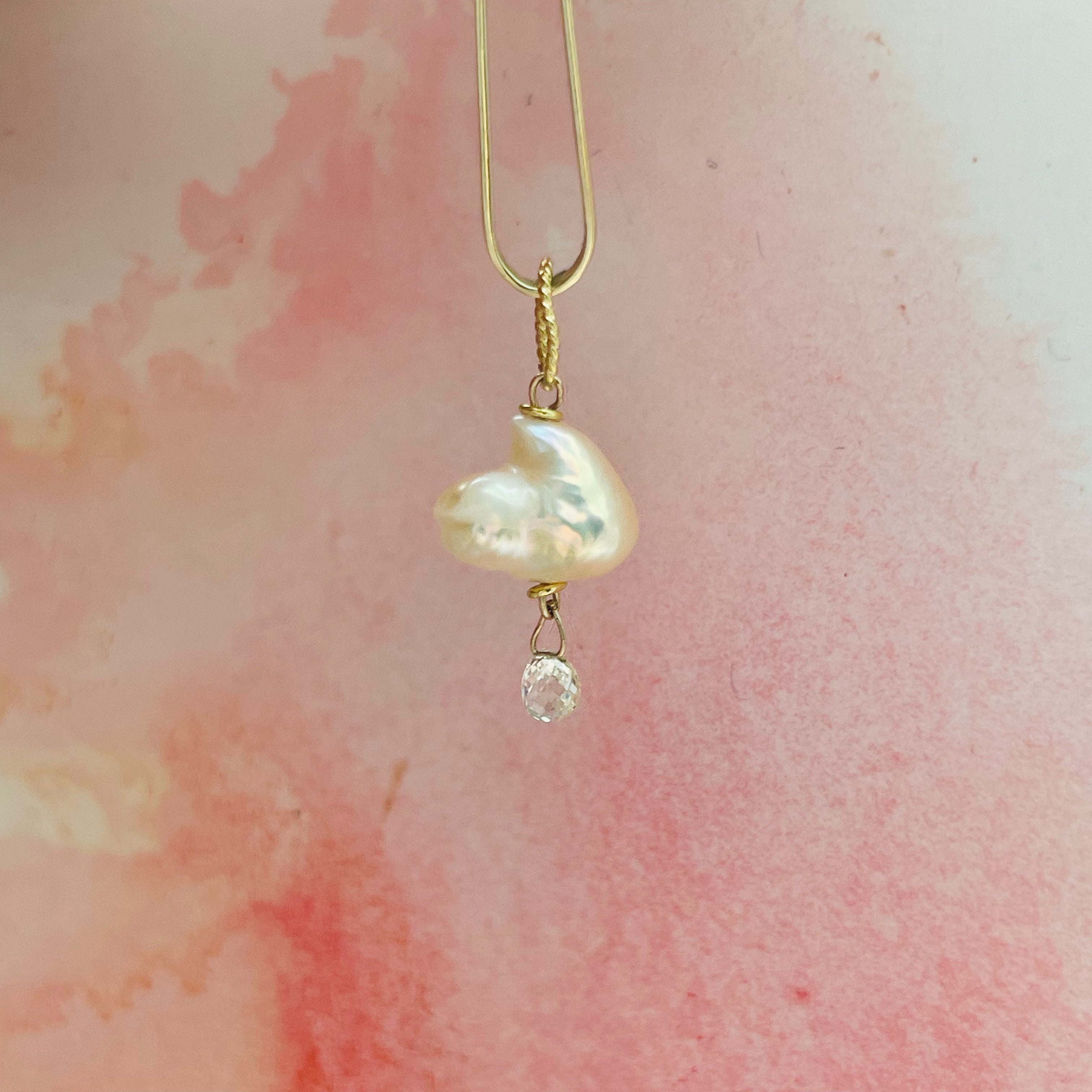Japanese Pearl and Briolette Diamond Cloud Charm