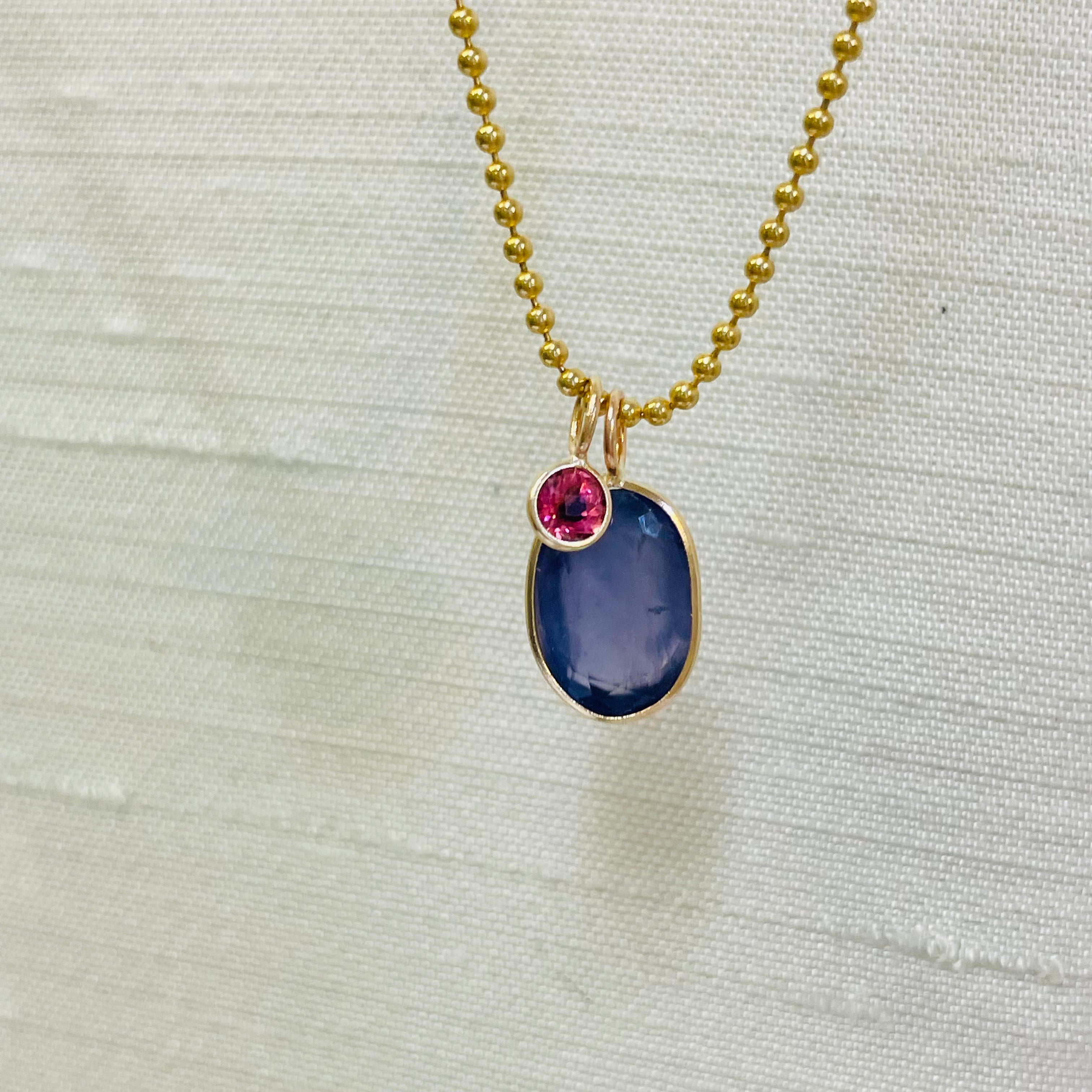 Round Pink Tourmaline 14K Yellow Gold Pendant Charm