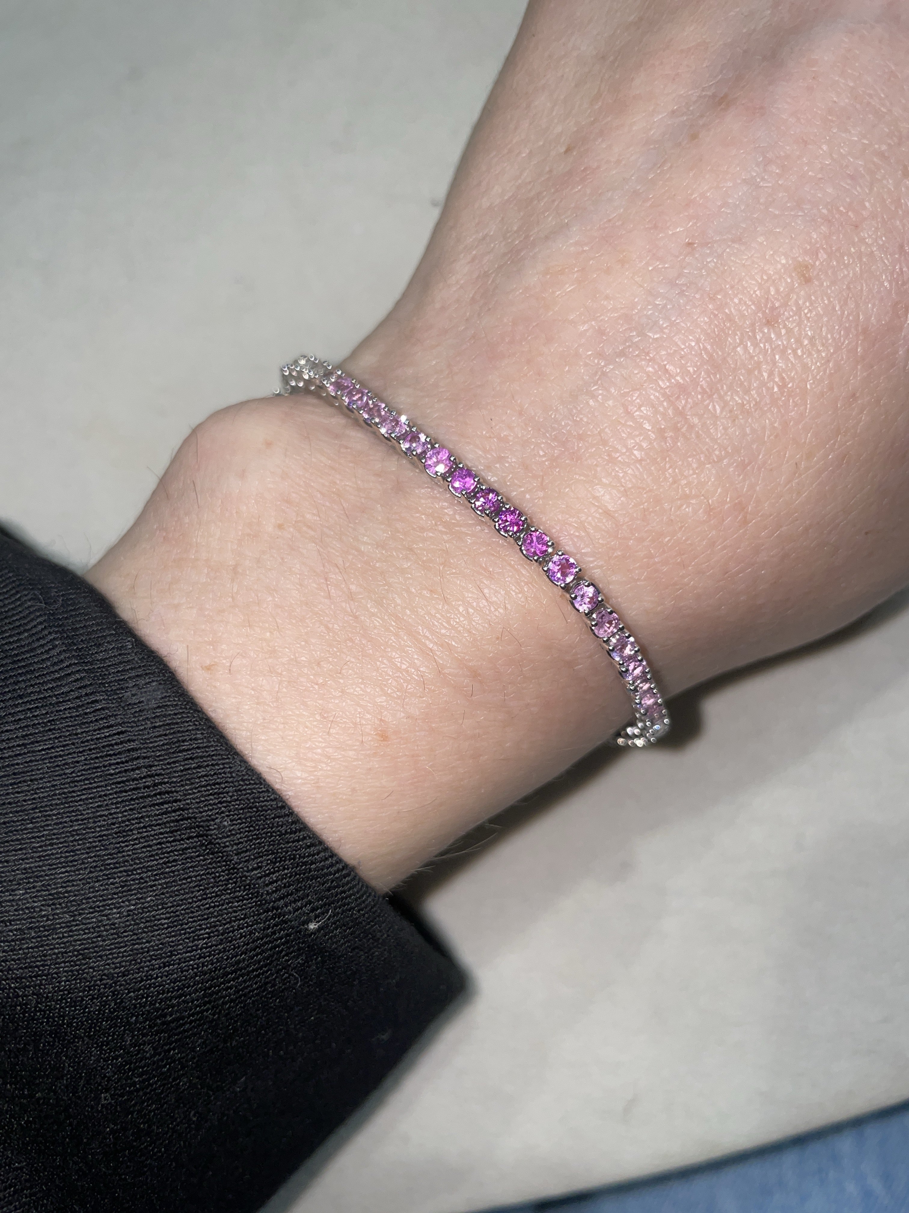 Natural Pink Ombre Sapphire 14K White Gold 7.25”