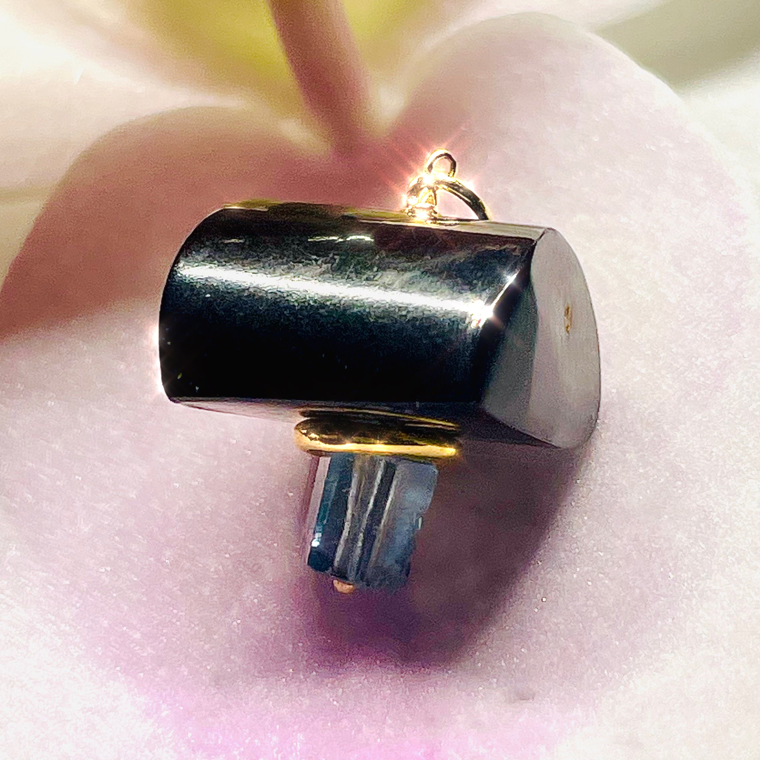 Black Coral and Aquamarine Mushroom Gem Charm Pendant