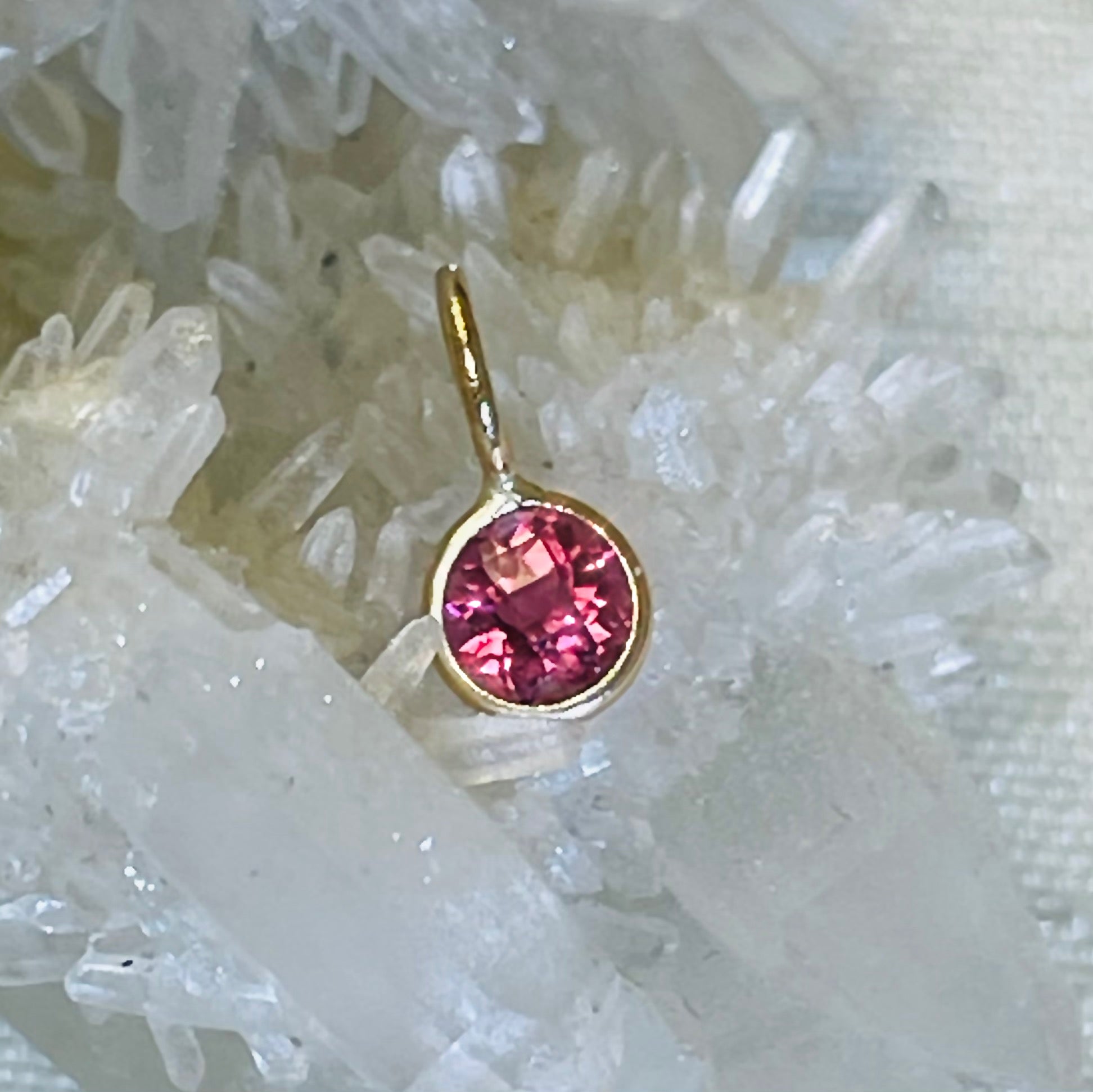 Round Pink Tourmaline 14K Yellow Gold Pendant Charm
