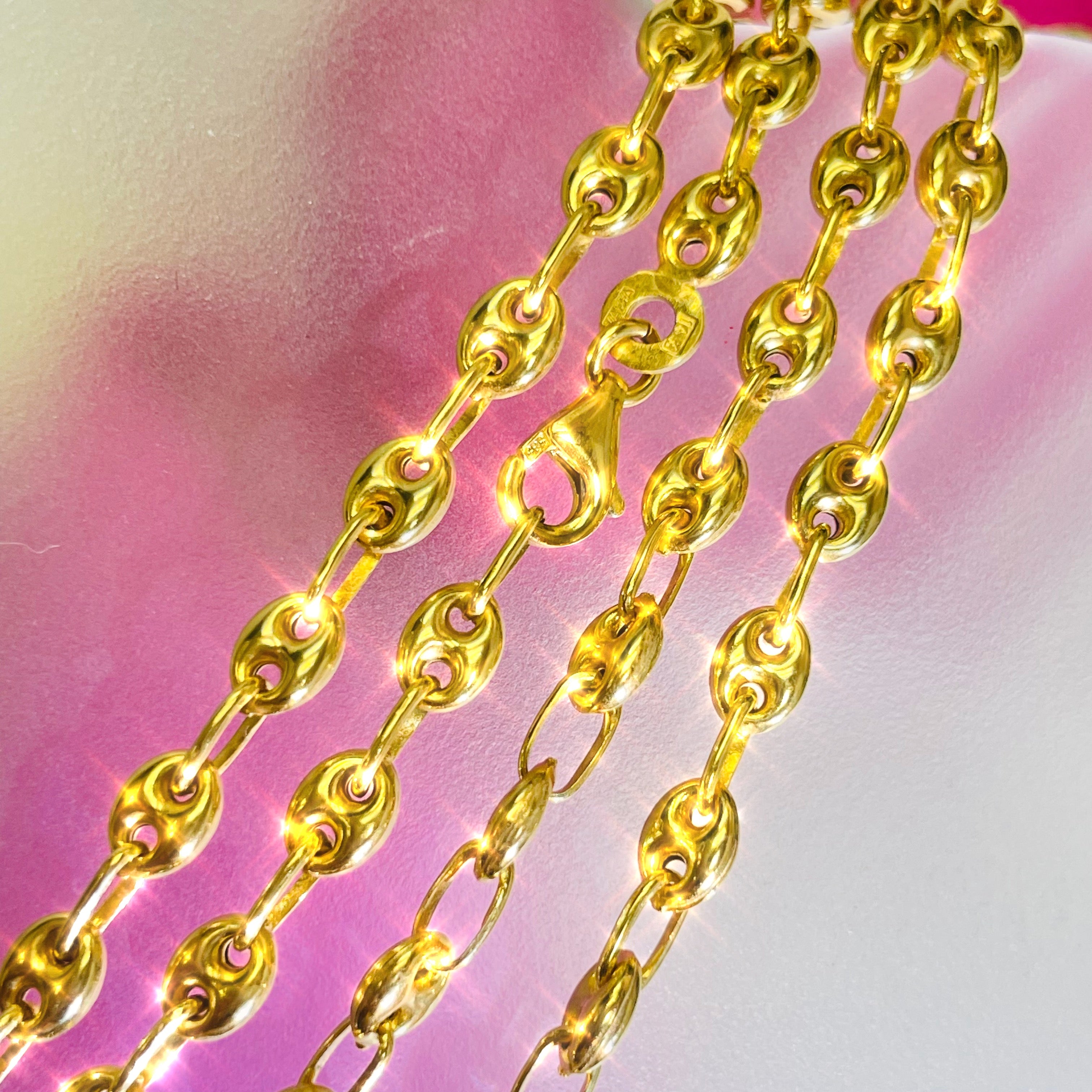 4mm Gucci Link Puff Link 14K Yellow Gold Necklace Chain