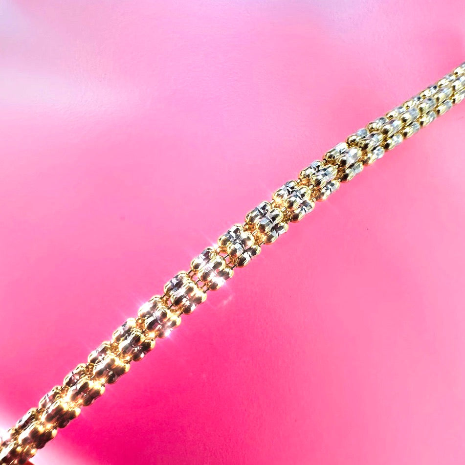 8” 10K Yellow Gold With White Diamond Cut Ice Link Bracelet