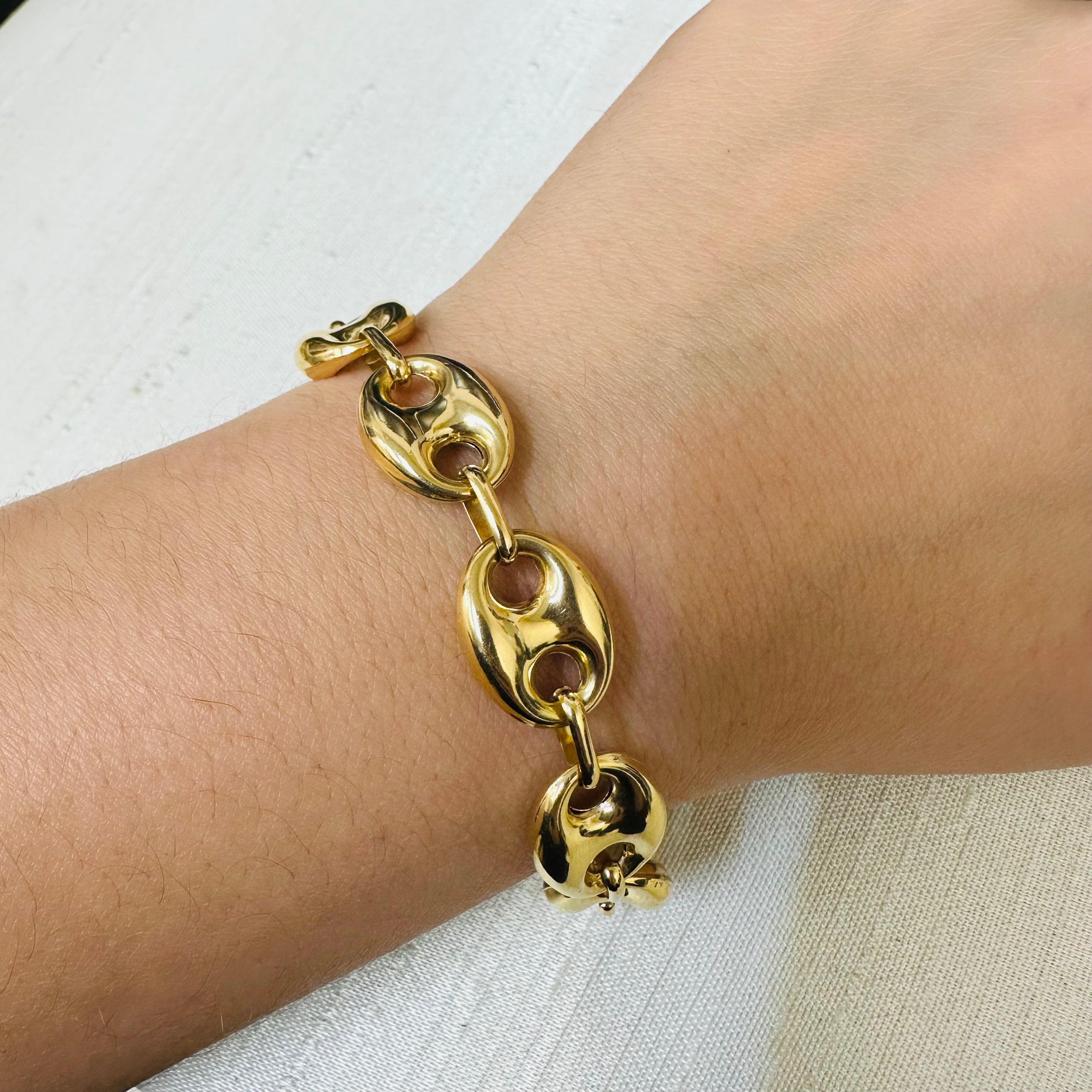 14K Yellow Gold Mariner Puff Link 8" Bracelet 12mm