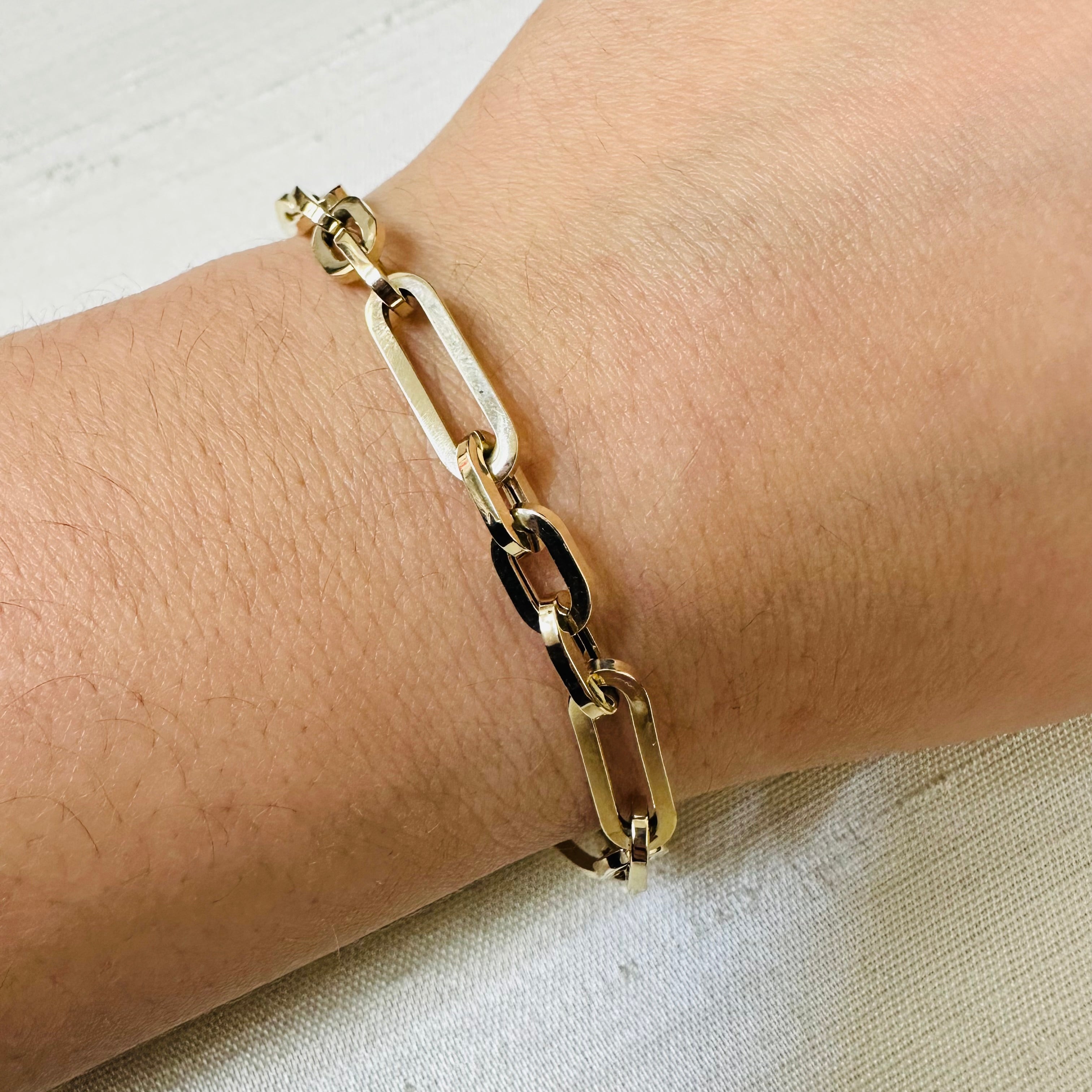 14K 3.99mm Yellow Gold Paper Clip Mix 7.85" Bracelet