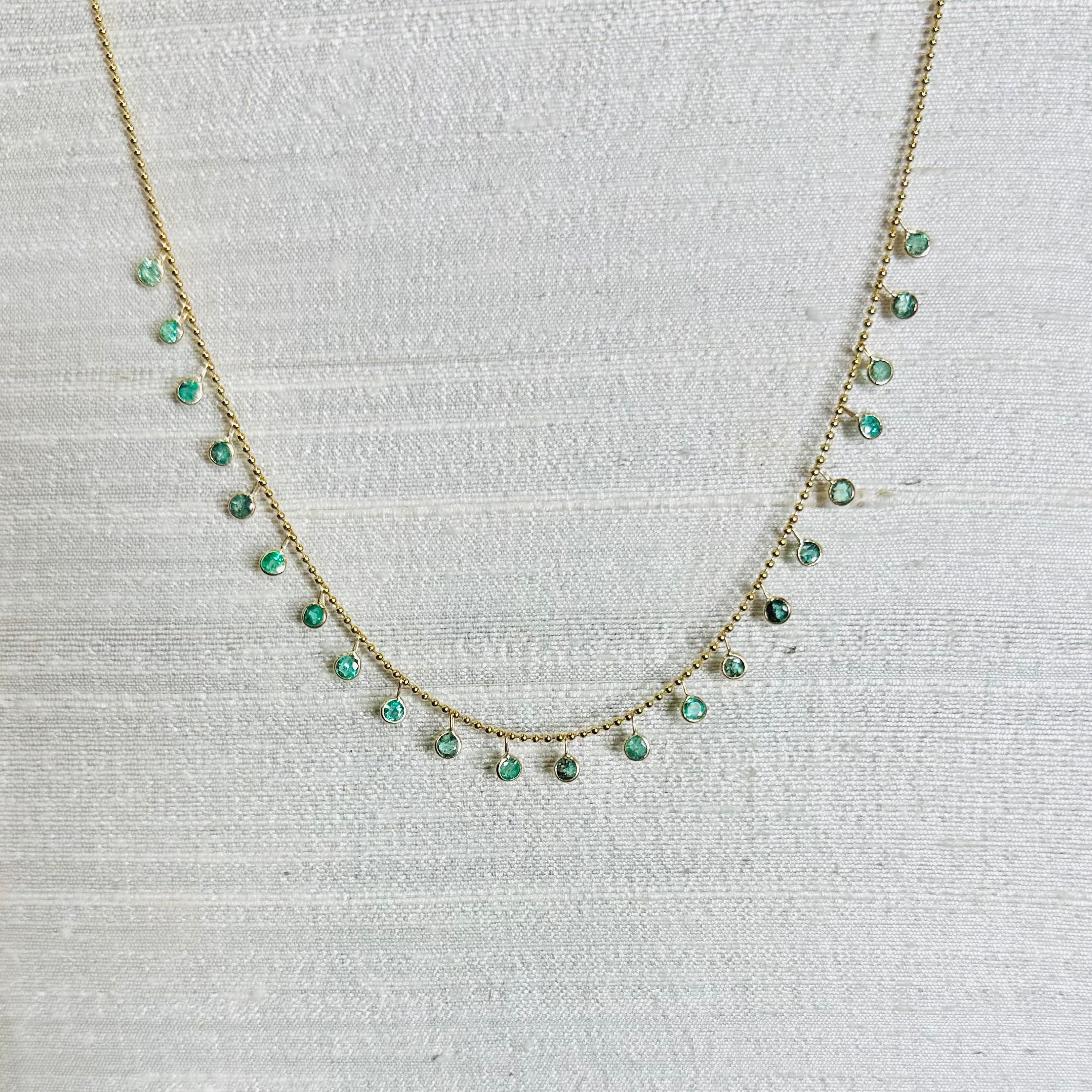 14K Yellow Gold Dangling Emeralds