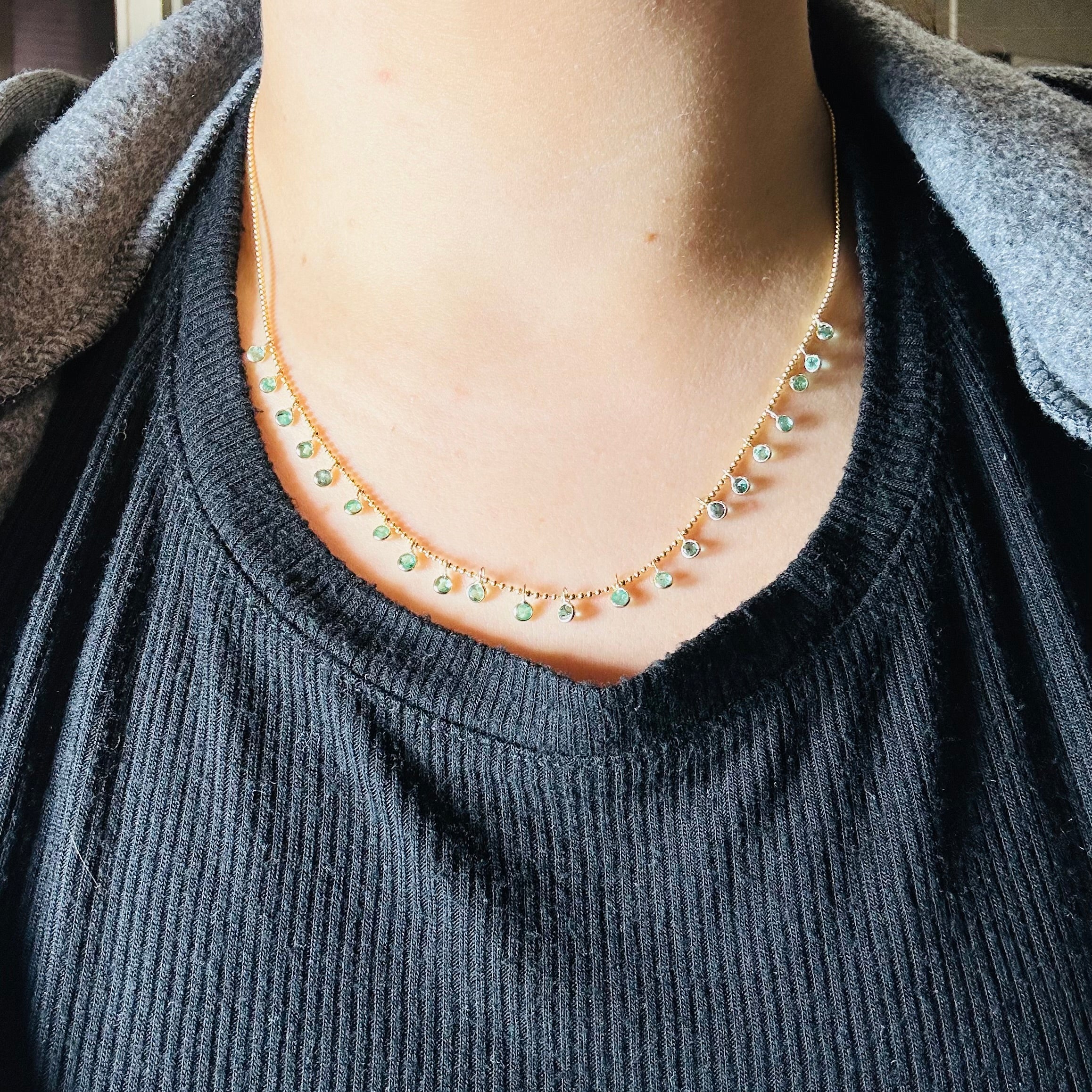 14K Yellow Gold Dangling Emeralds