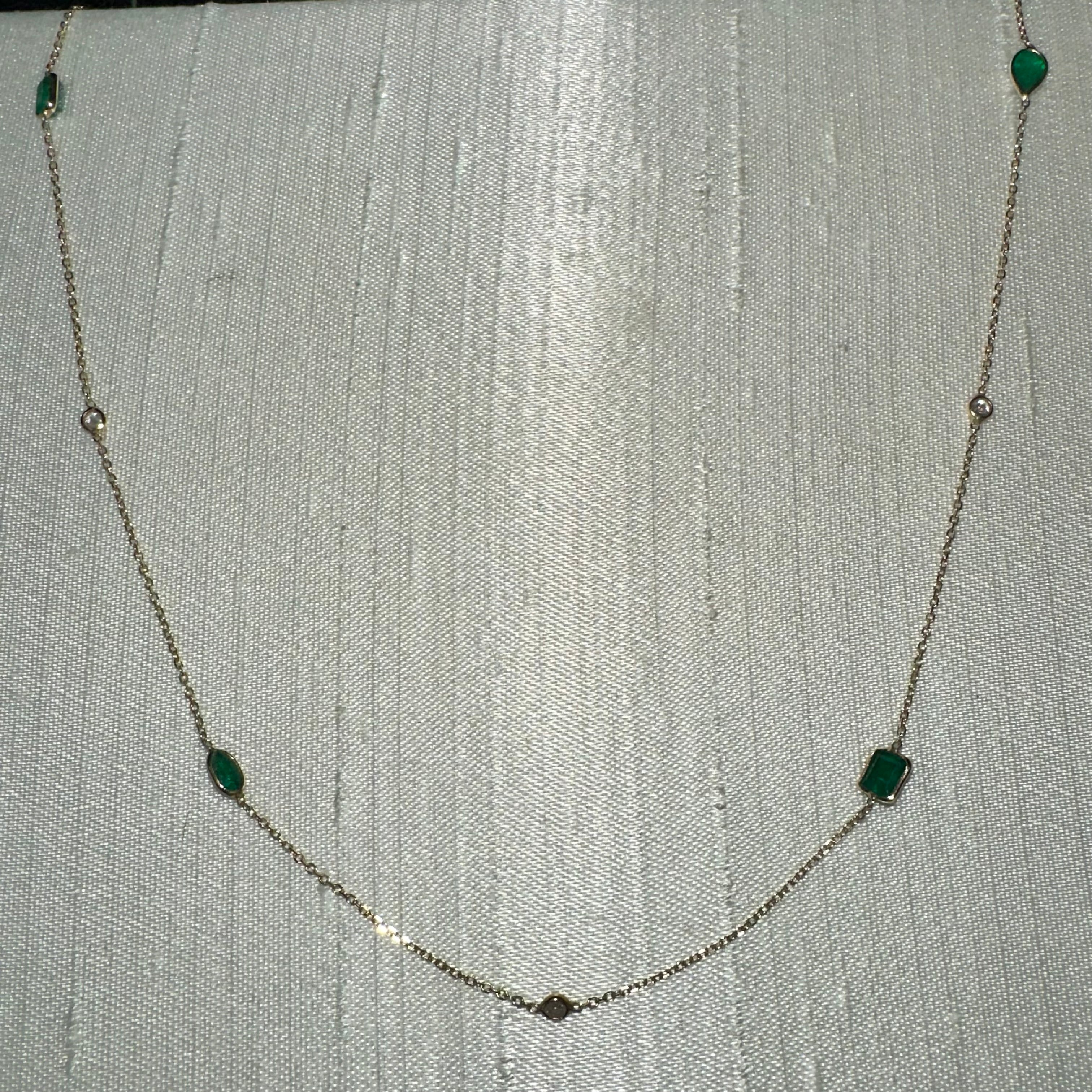 14K Yellow Gold Emerald And Diamond Necklace 18"