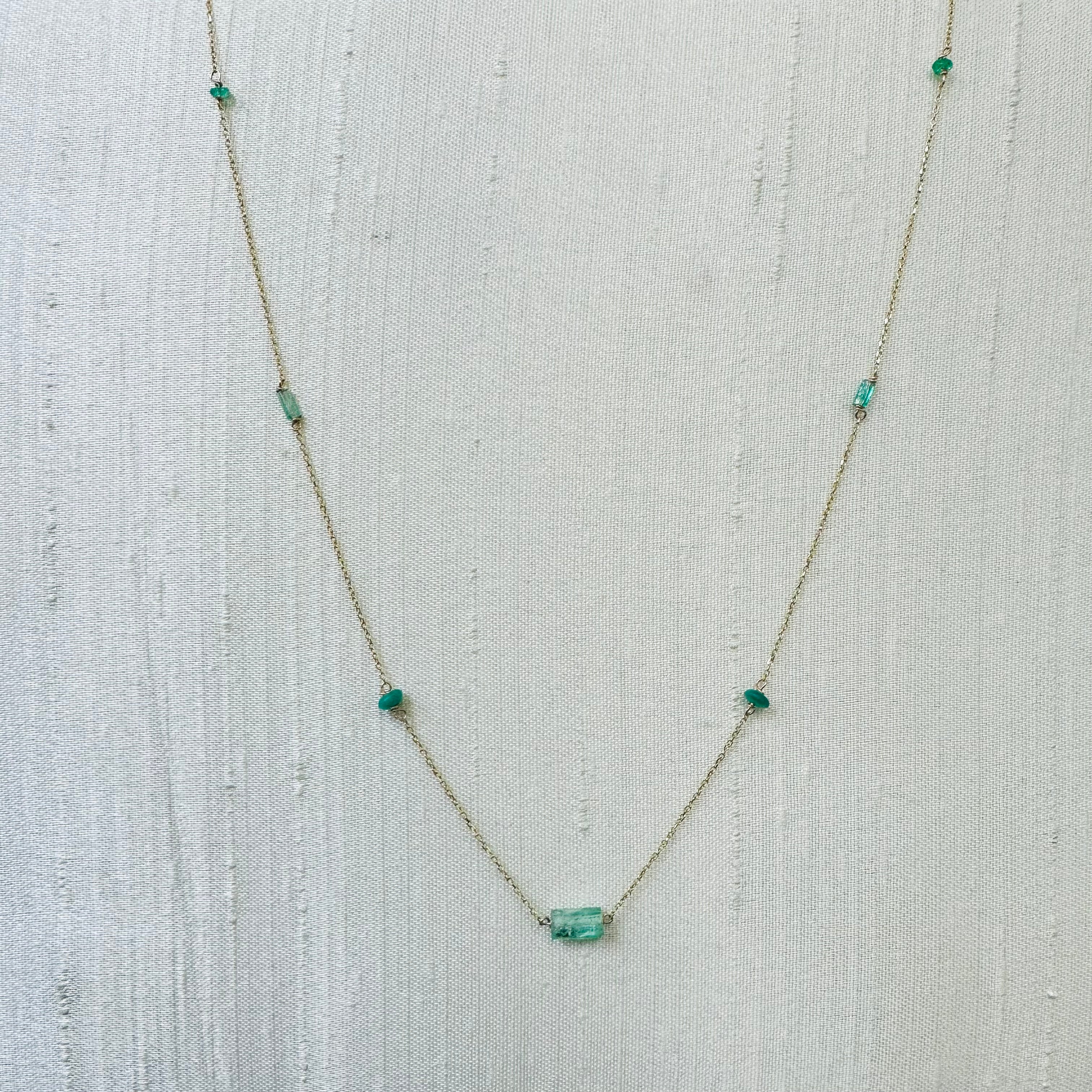 14K Yellow gold Emerald Stations 20" Necklace
