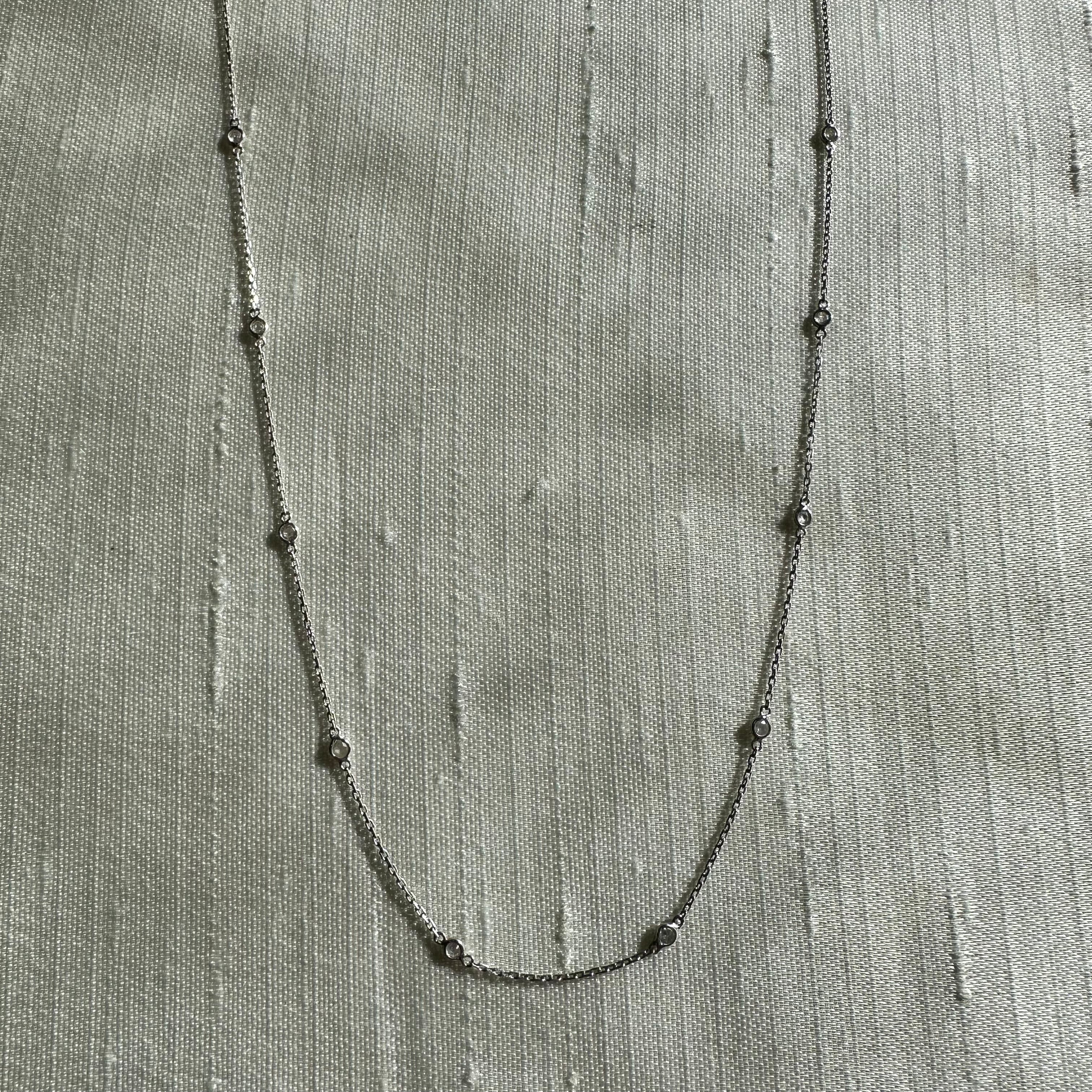 18K 18" White Gold Rose Cut Diamond By The Yard Necklace