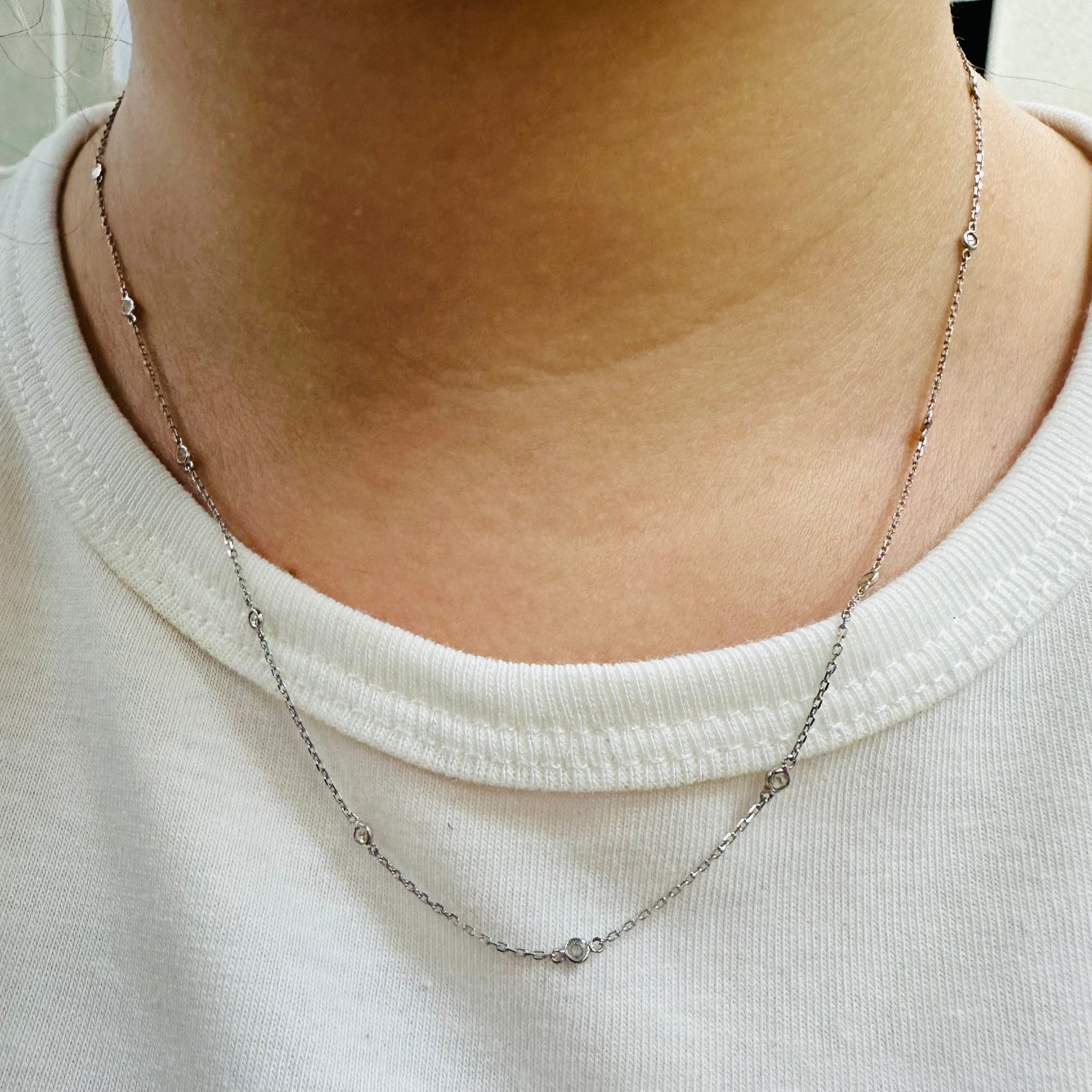 18K 18" White Gold Rose Cut Diamond By The Yard Necklace