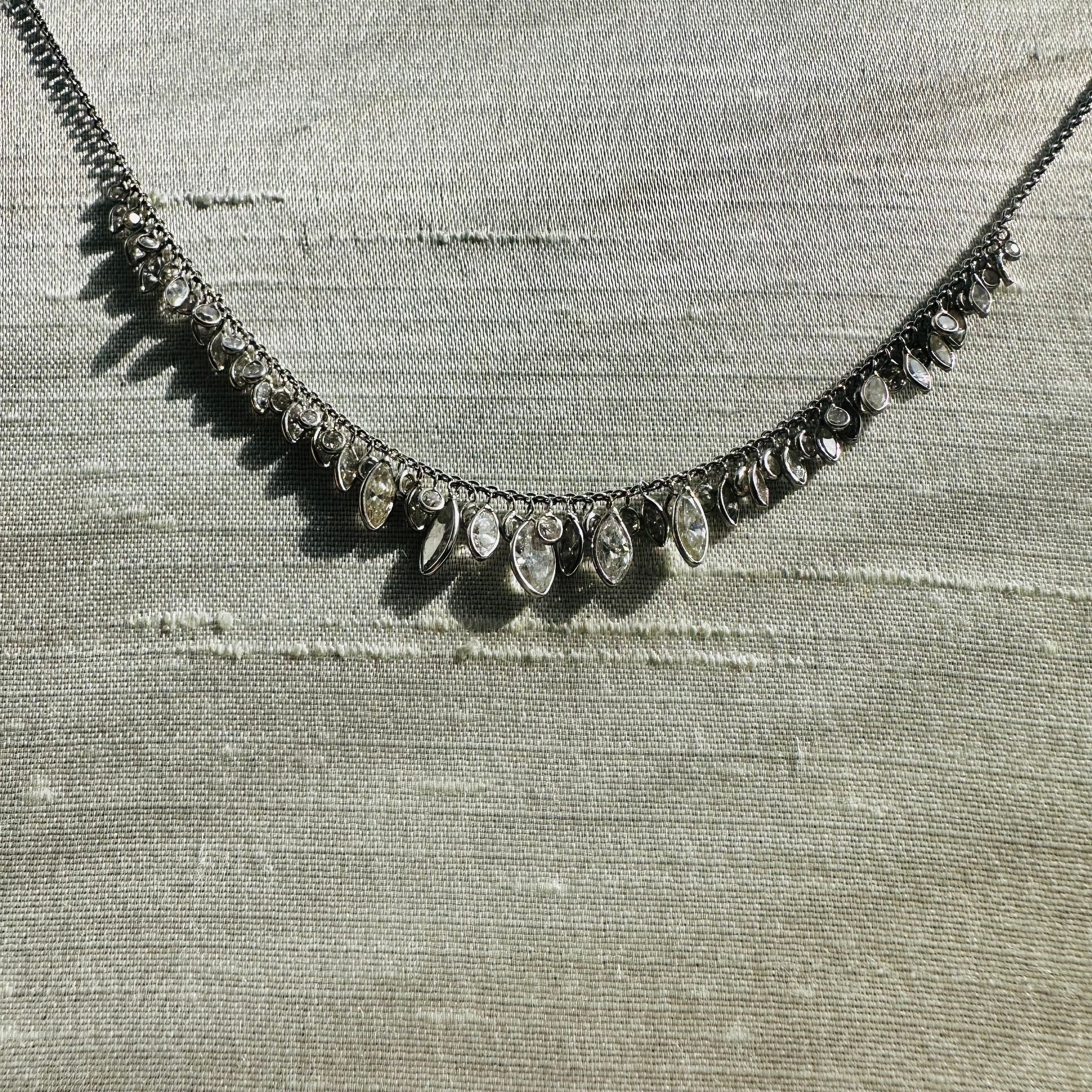 14K 16" White Gold Beautiful Different Shape Diamonds Dangle Necklace