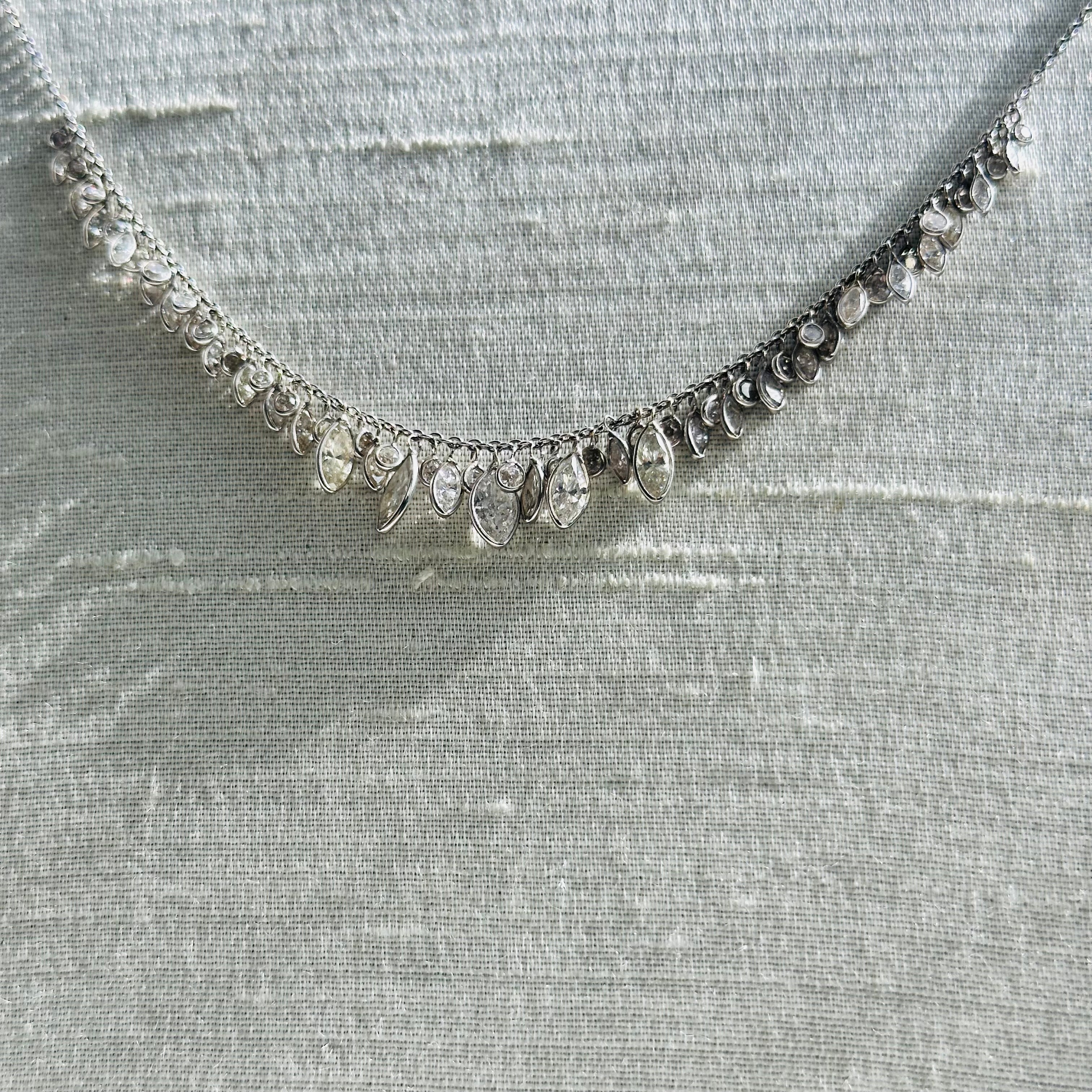 14K 16" White Gold Beautiful Different Shape Diamonds Dangle Necklace