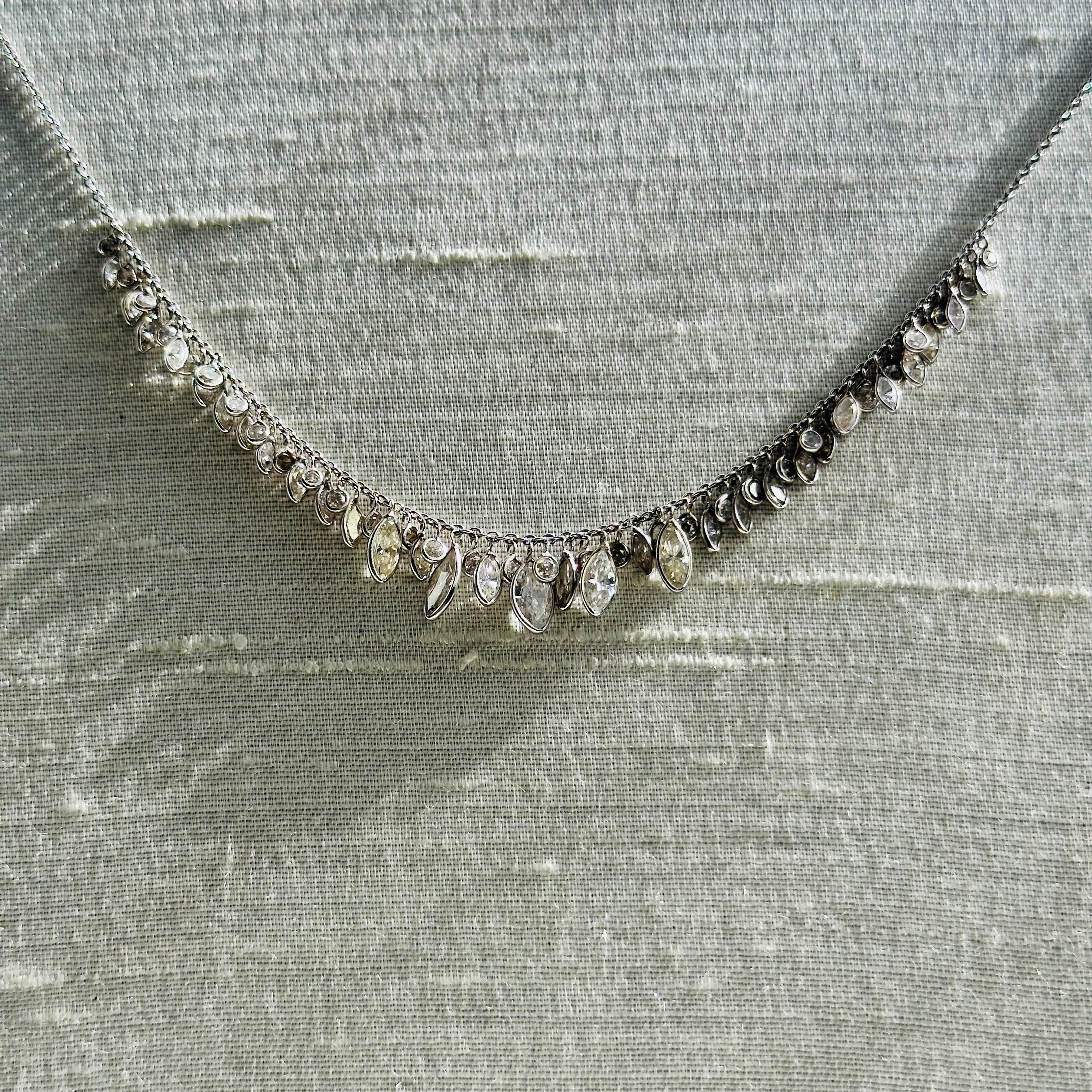 14K 16" White Gold Beautiful Different Shape Diamonds Dangle Necklace