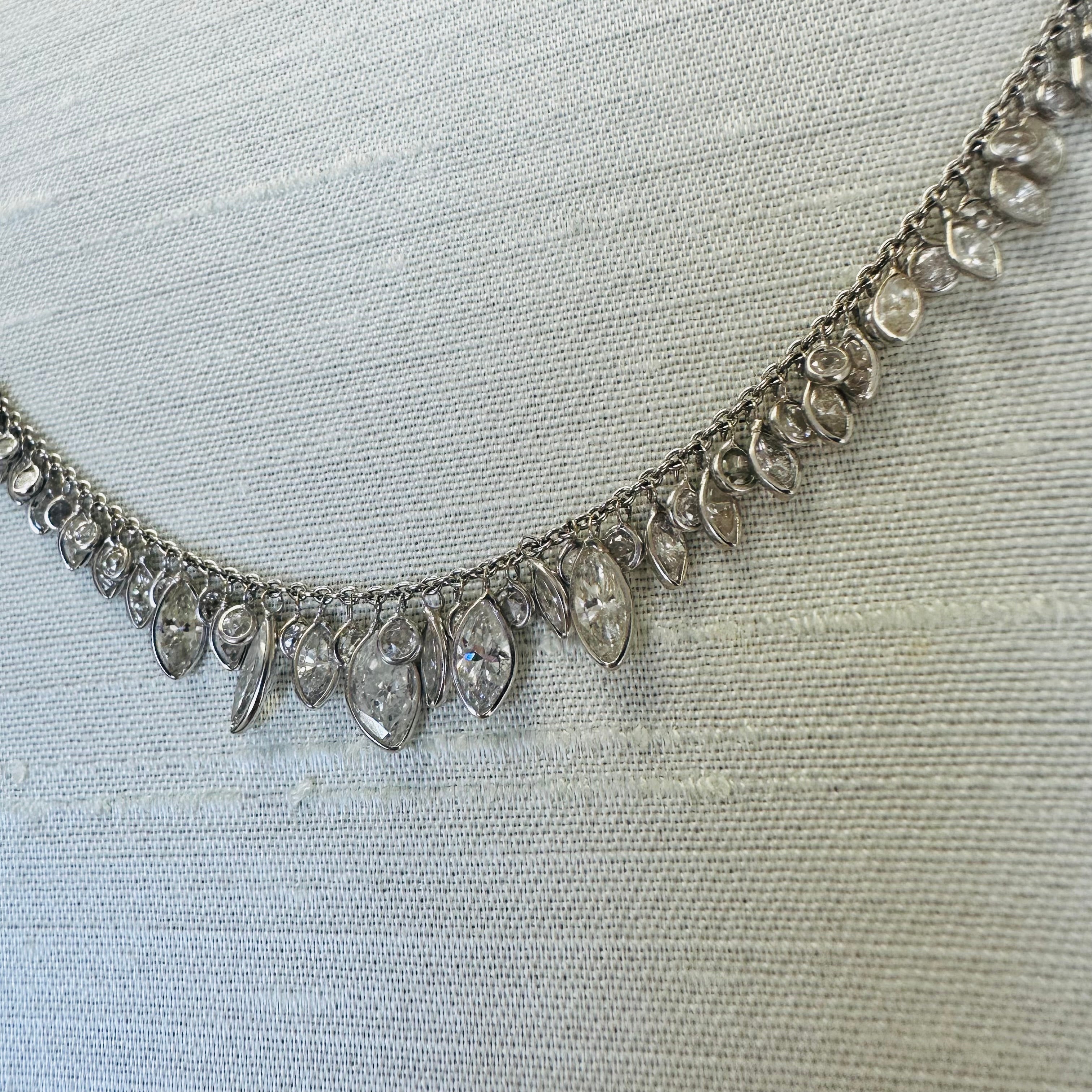14K 16" White Gold Beautiful Different Shape Diamonds Dangle Necklace