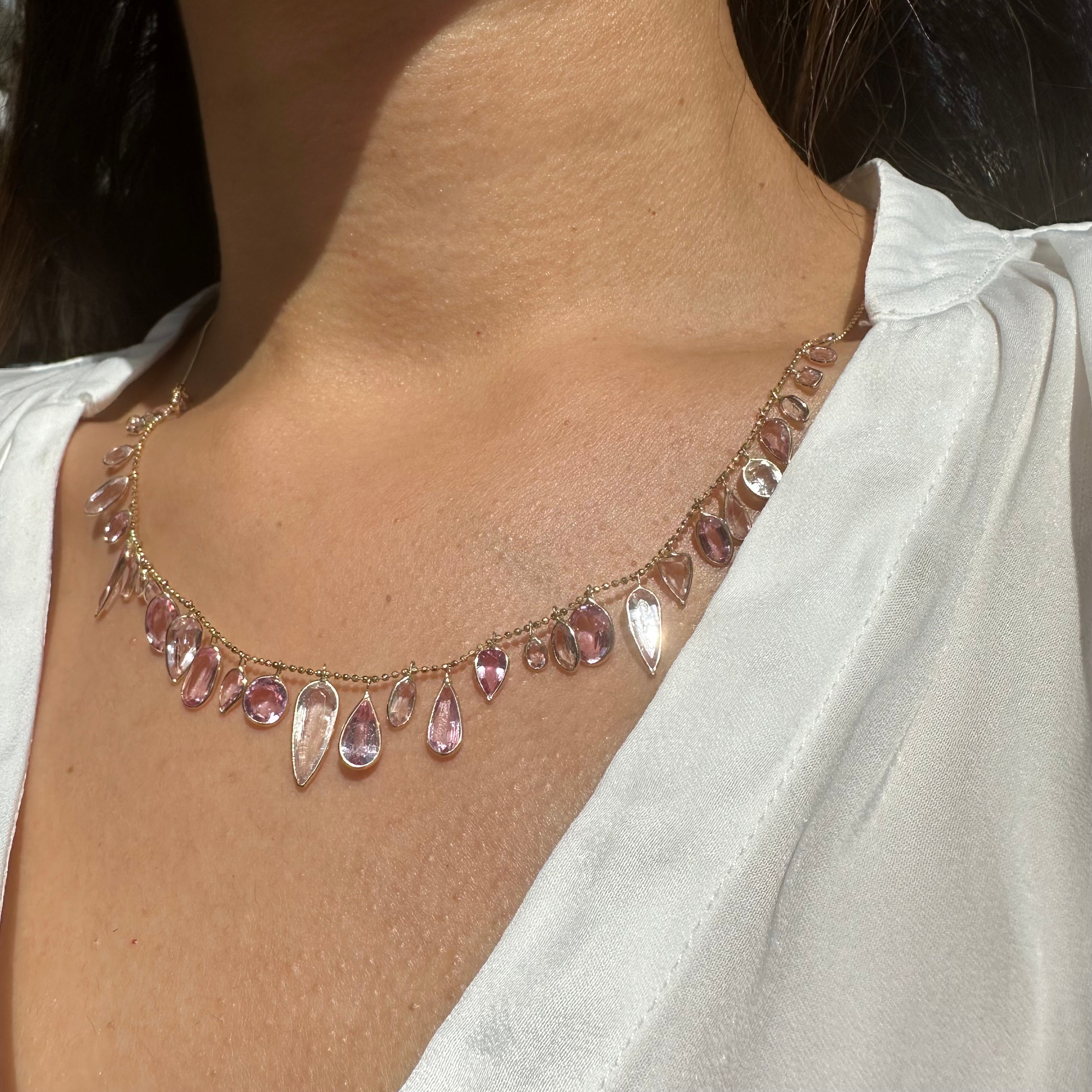 14K 20" Yellow Gold With Dangling Pink Topaz