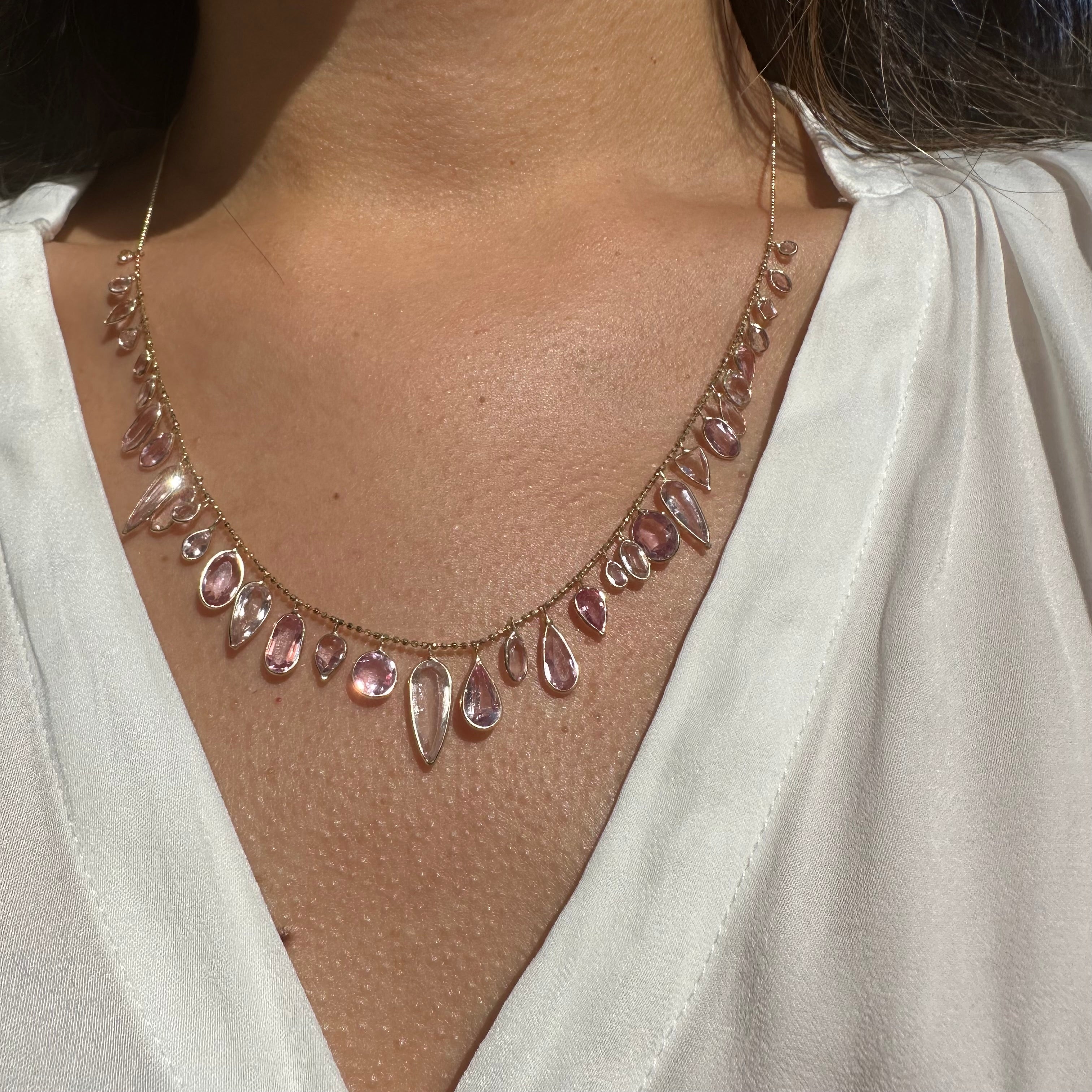 14K 20" Yellow Gold With Dangling Pink Topaz