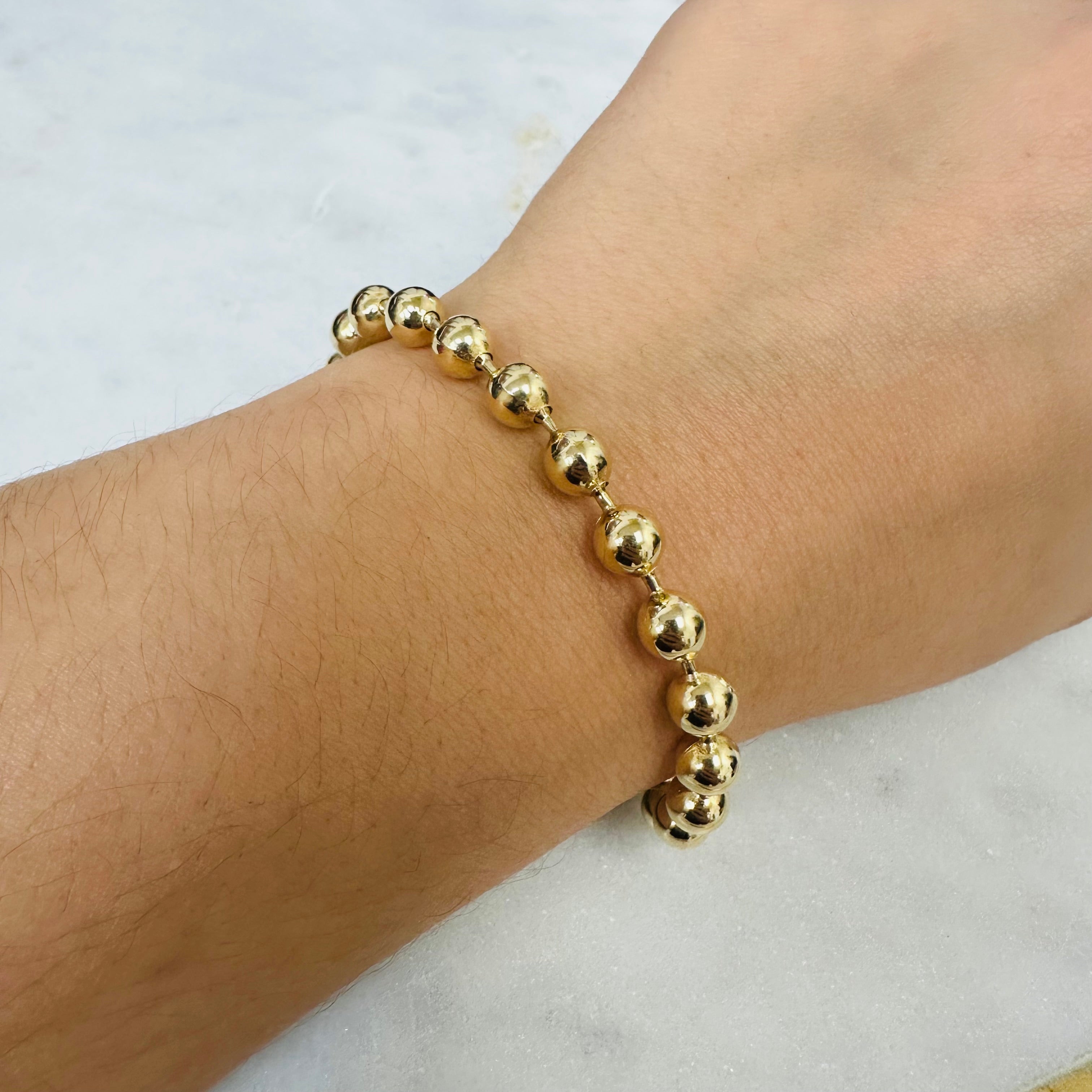 14K Yellow Gold Ball Link Bracelet 5.6mm 7"
