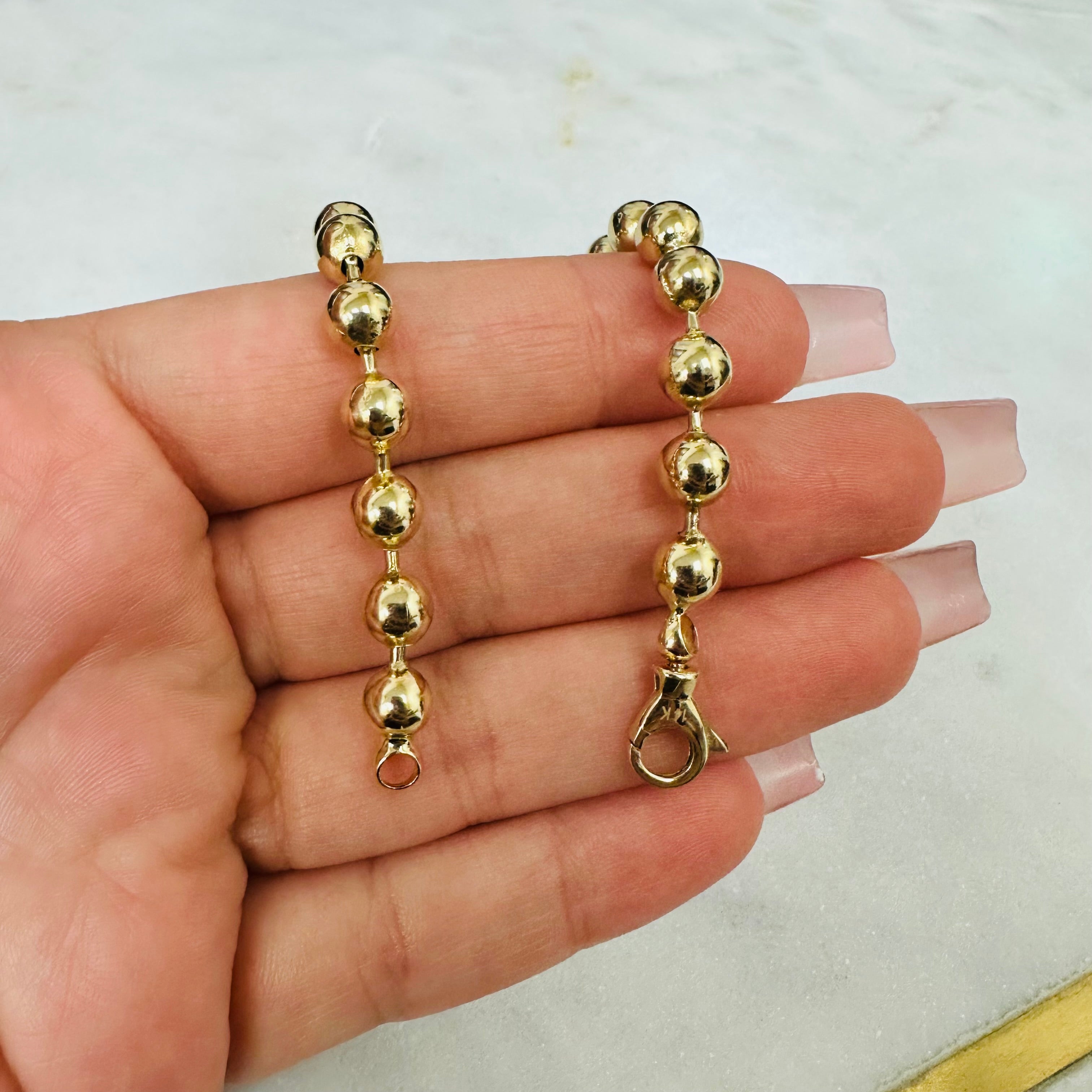 14K Yellow Gold Ball Link Bracelet 5.6mm 7"