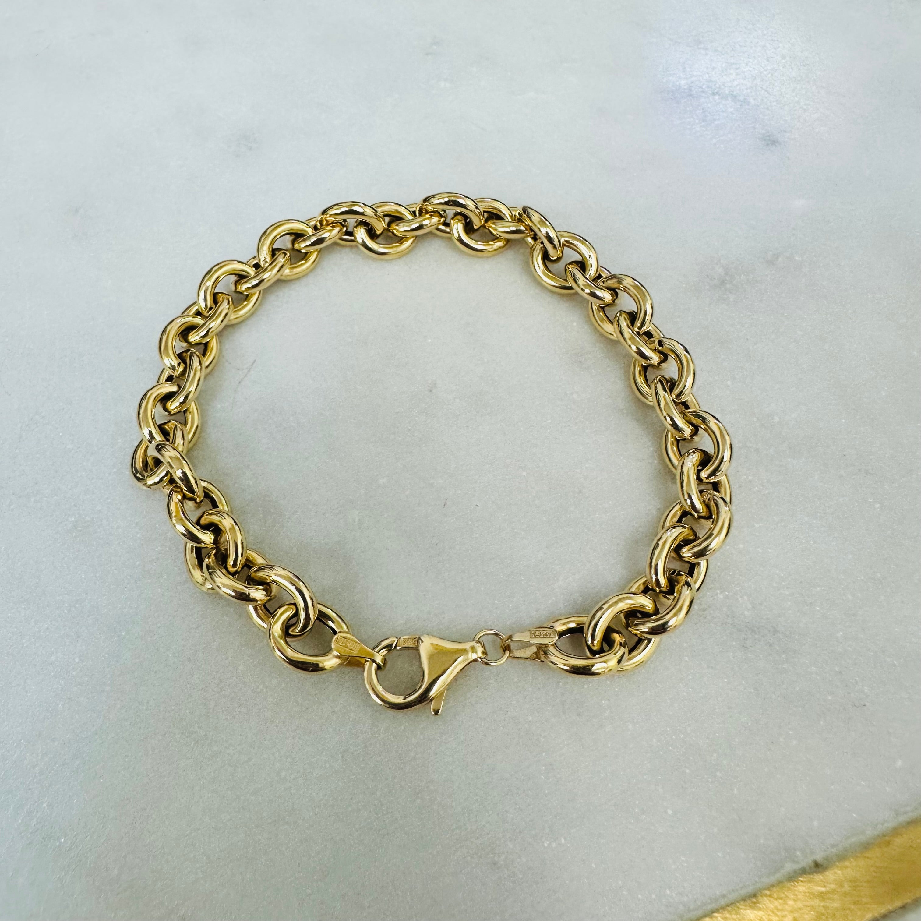 7.5” 14K Yellow Gold Rolo Bracelet 8mm