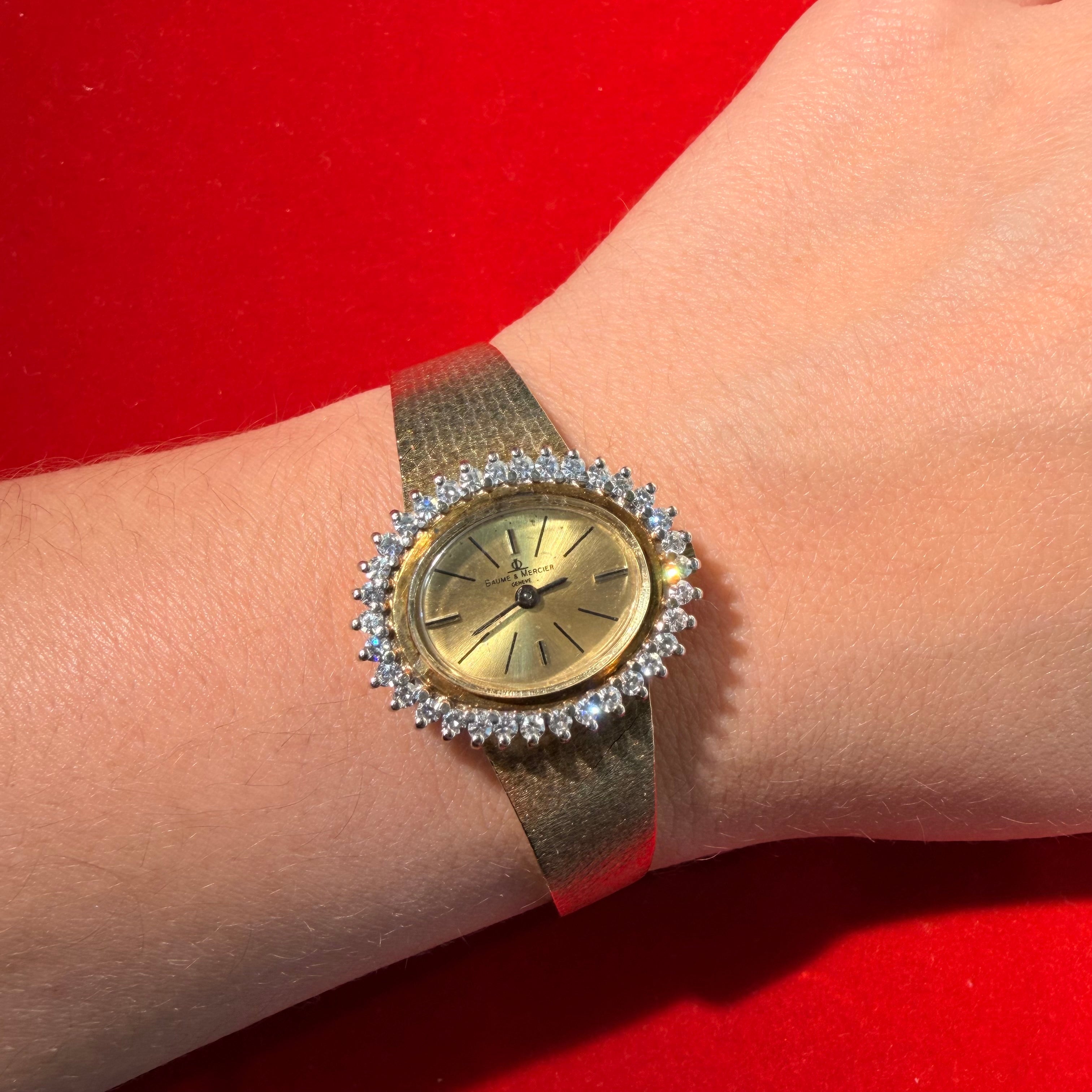 Baume & Mercier 14K Yellow Gold Diamond Watch 6.5"