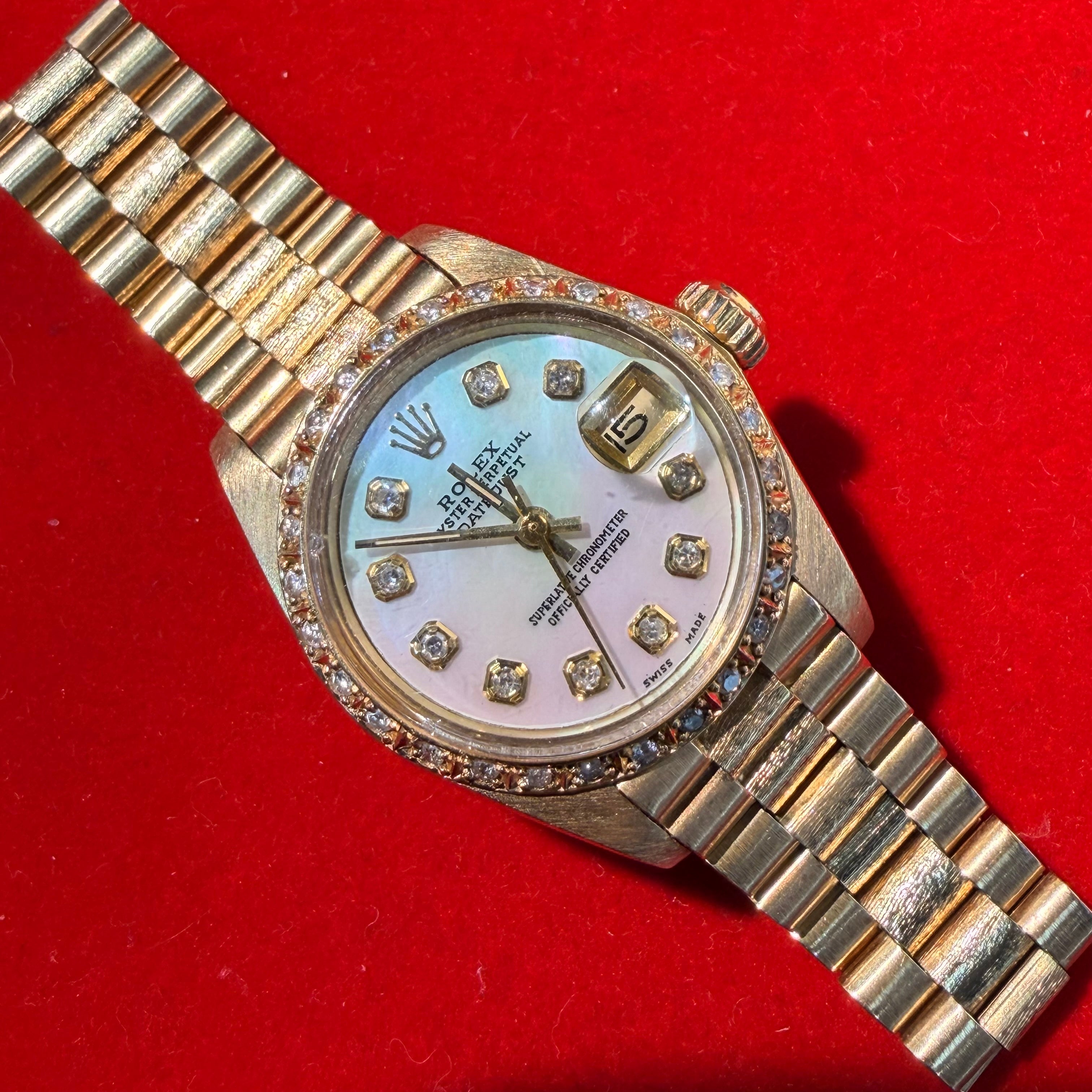 Vintage 26MM Date Just 18K Yellow Gold President Bark finish Rolex