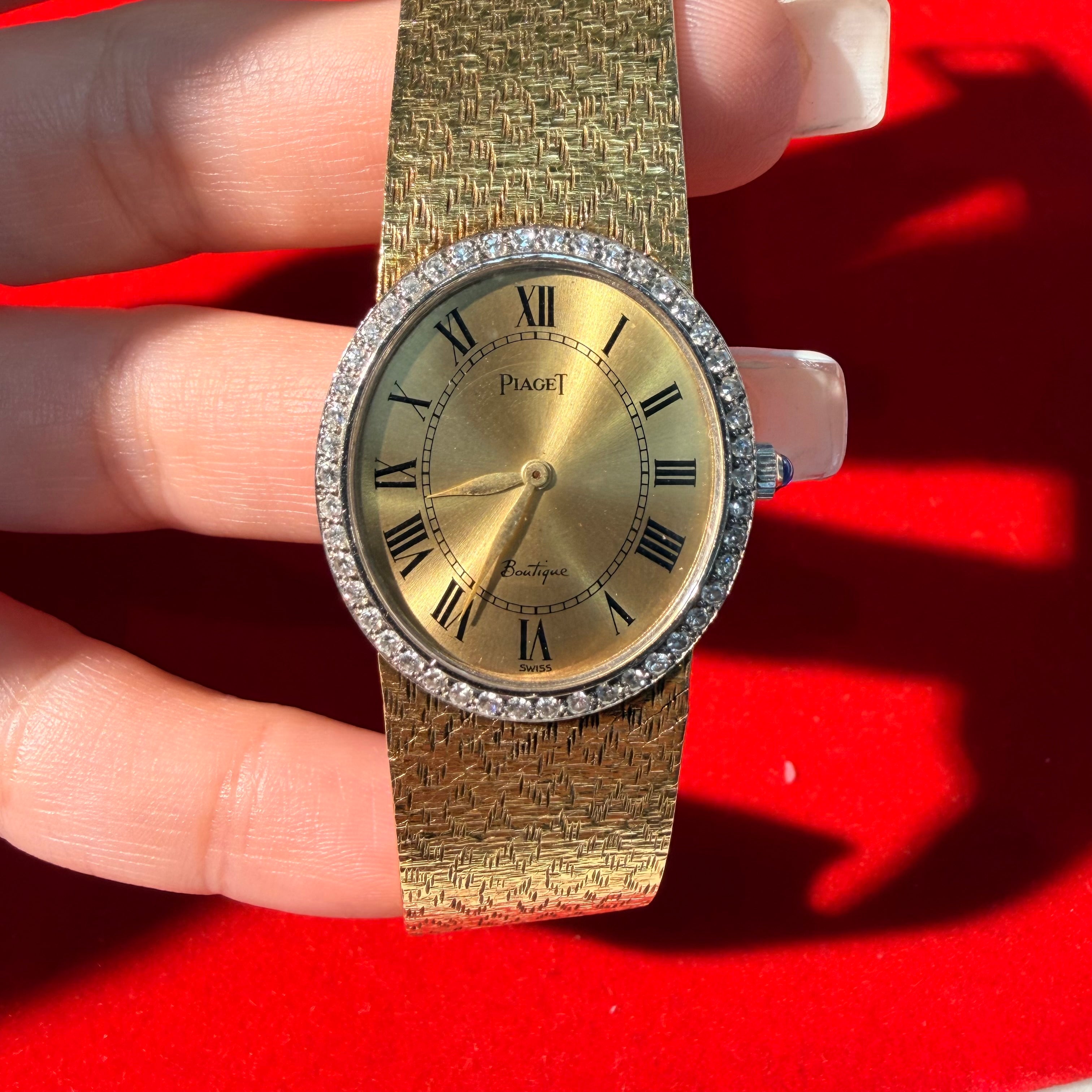 Vintage 1960s 18K Piaget Gold Watch with Diamonds 6.25"