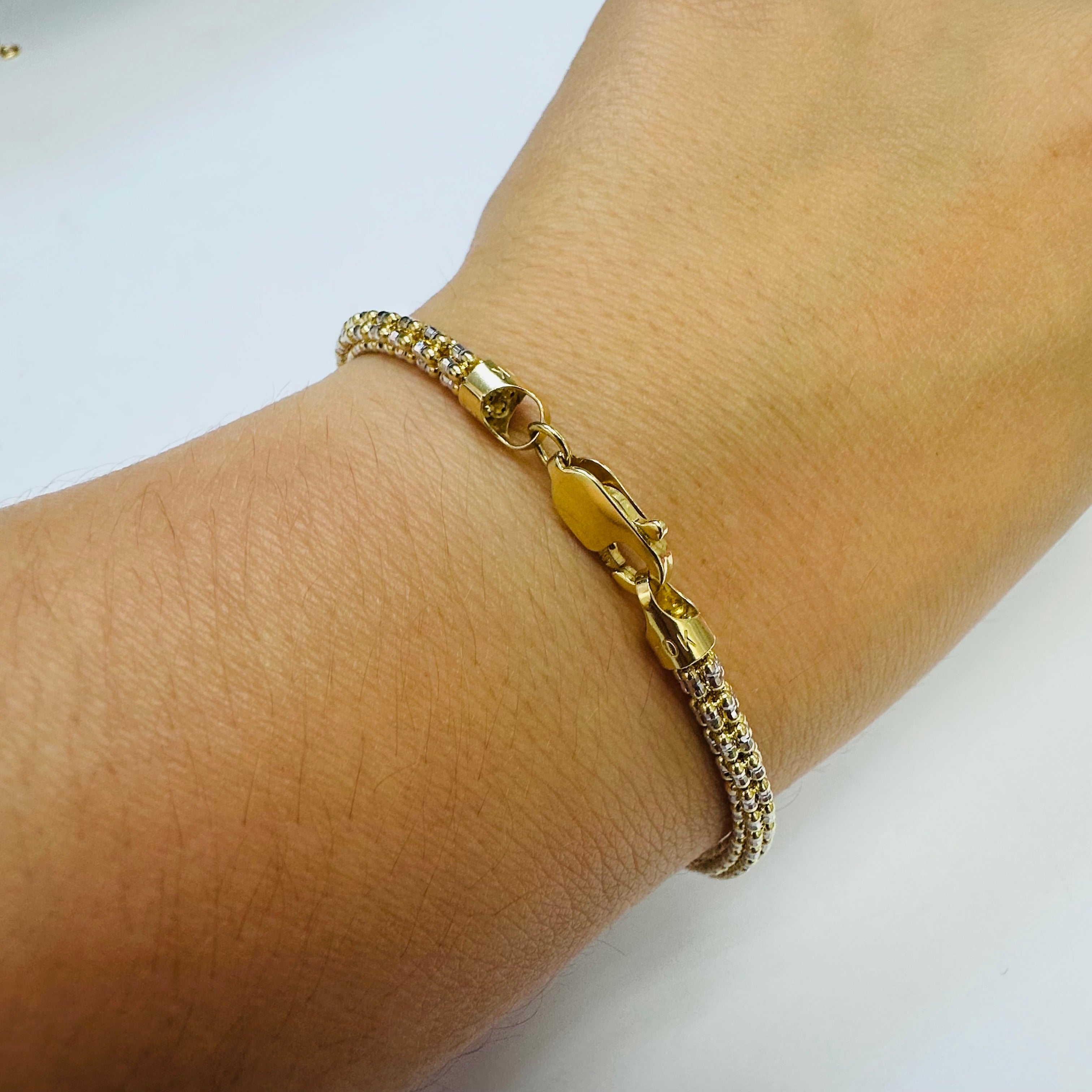 8” 10K Yellow Gold With White Diamond Cut Ice Link Bracelet