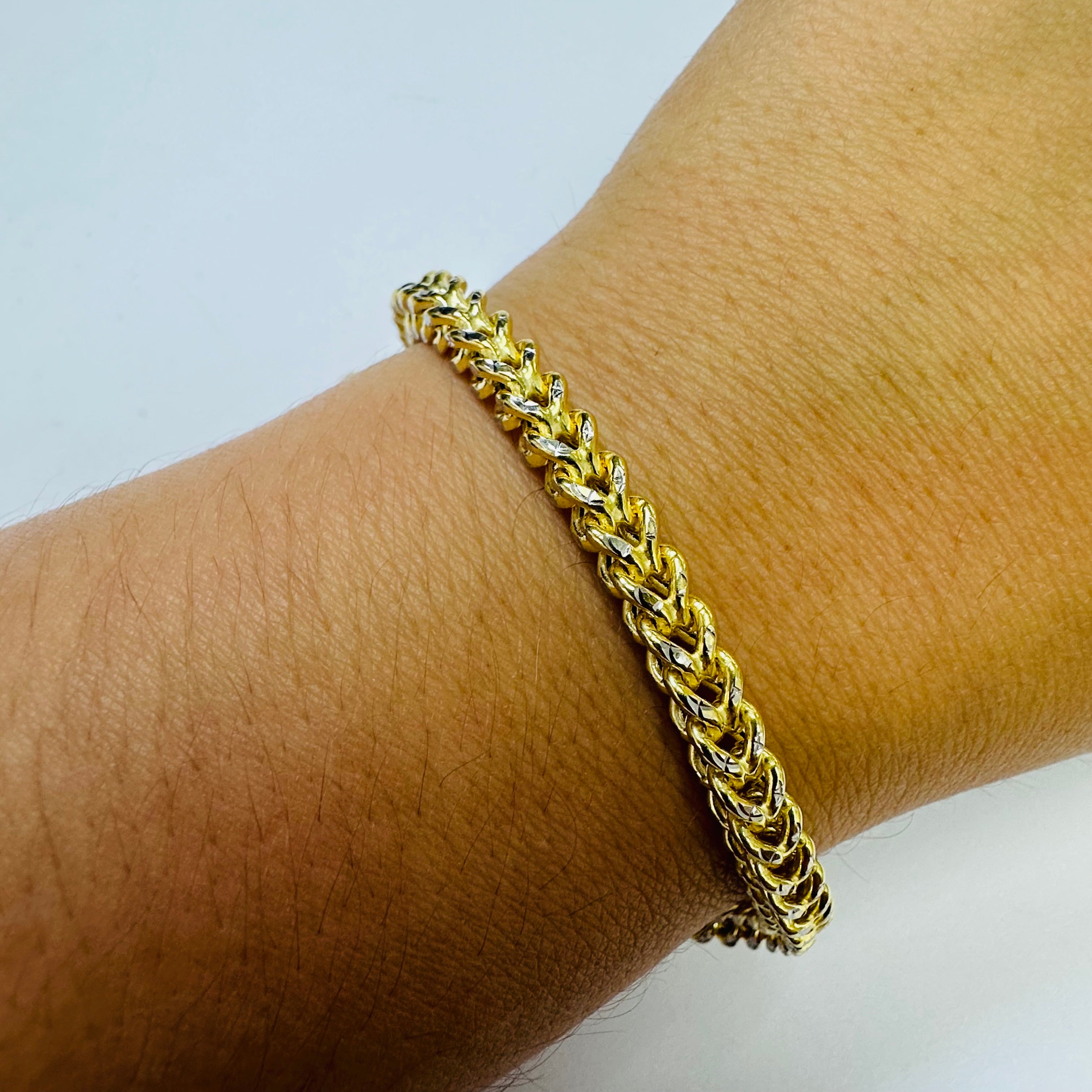 8.25” 10K Yellow Gold With White Diamond Cut Franco Bracelet