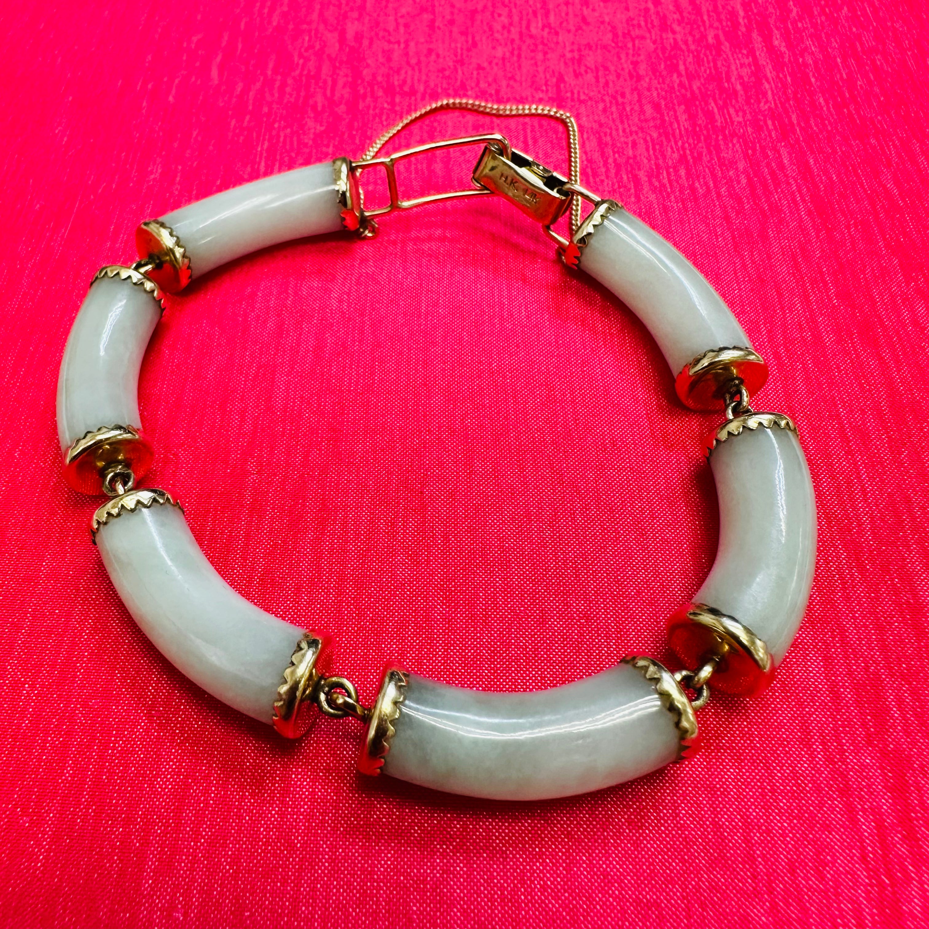 7.25” 14K Yellow Gold Vintage Jade Panel Bracelet