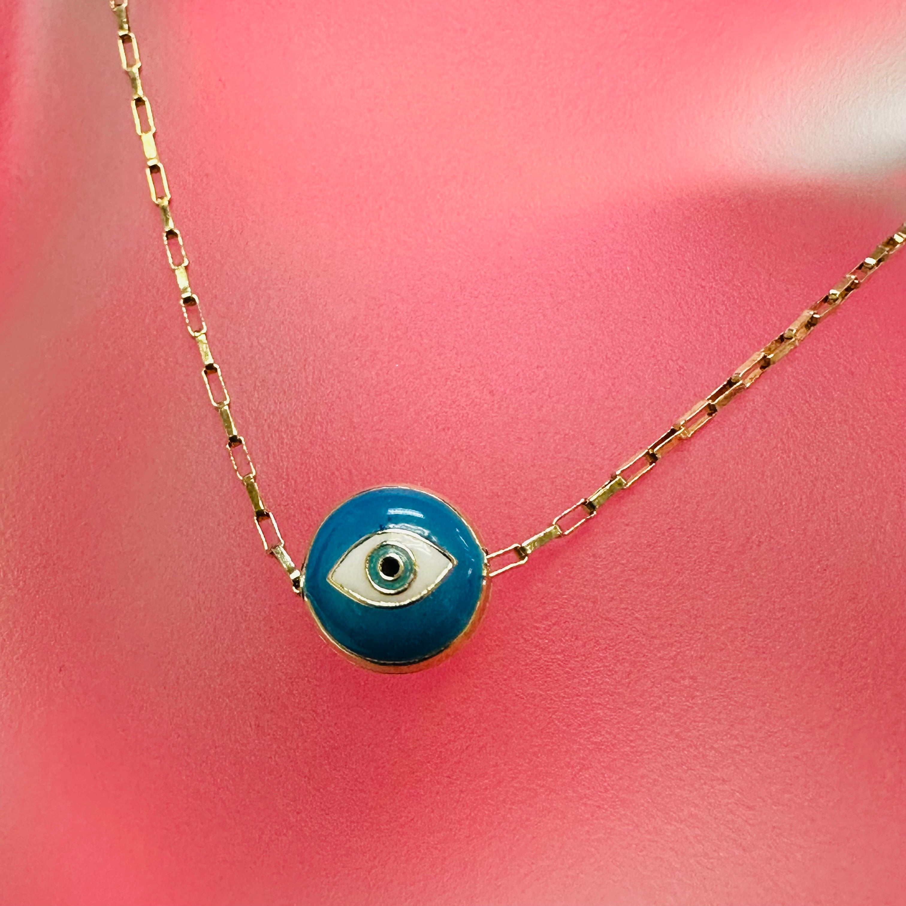 6.5” 14K Yellow Gold Paper Clip With Evil Eye Sliding Charm