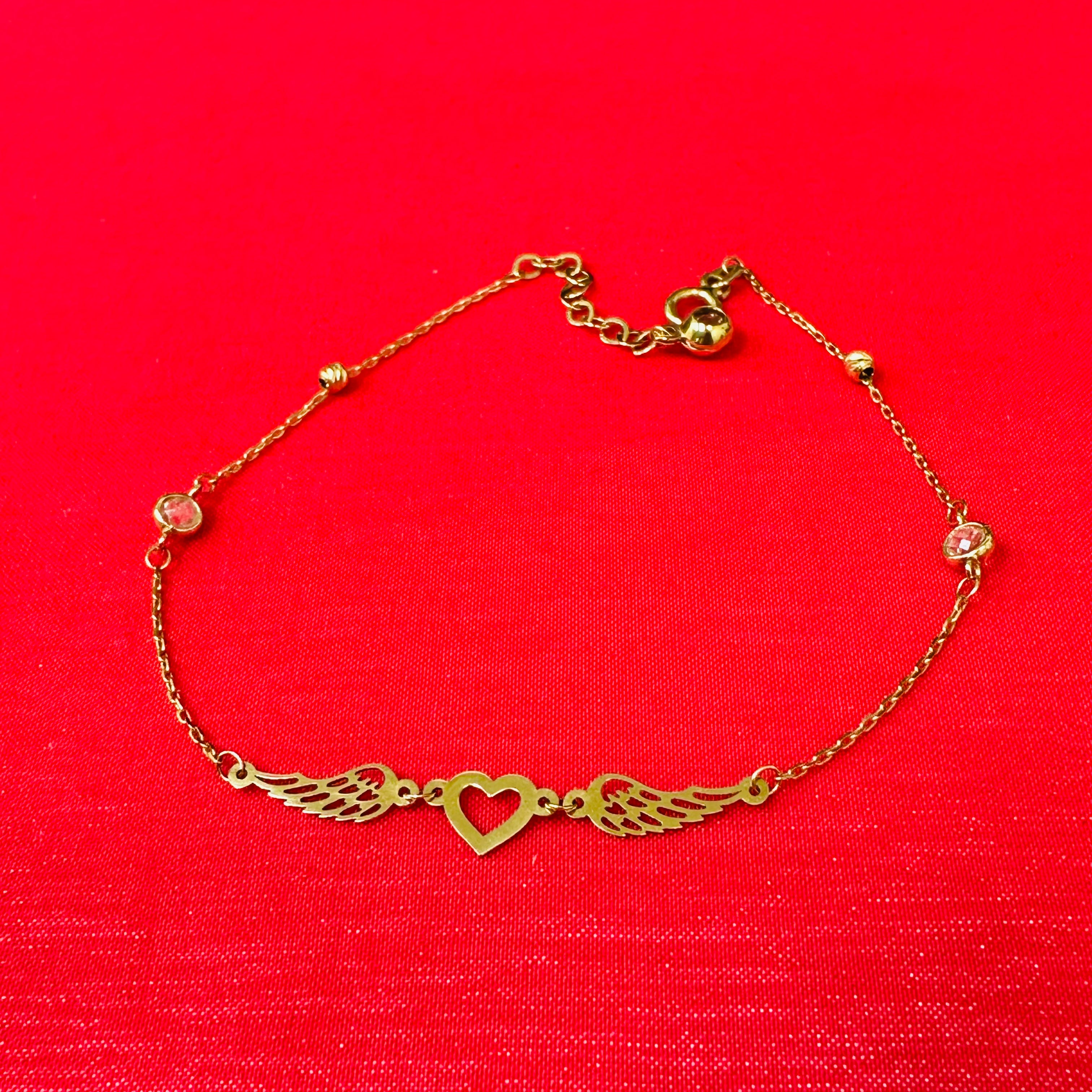 14K 7-8" Yellow Gold Heart With Wings Bracelet