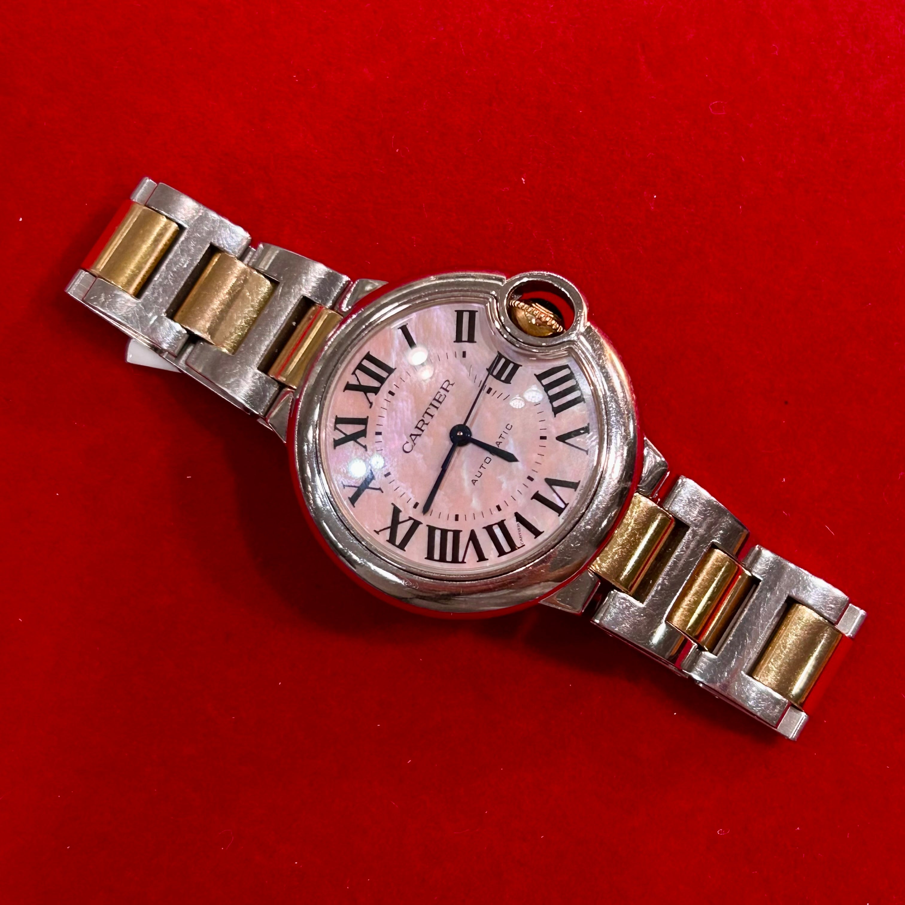Cartier 33mm Rose Gold And Stainless Steel Mother of Pearl Ballon Bleu Watch