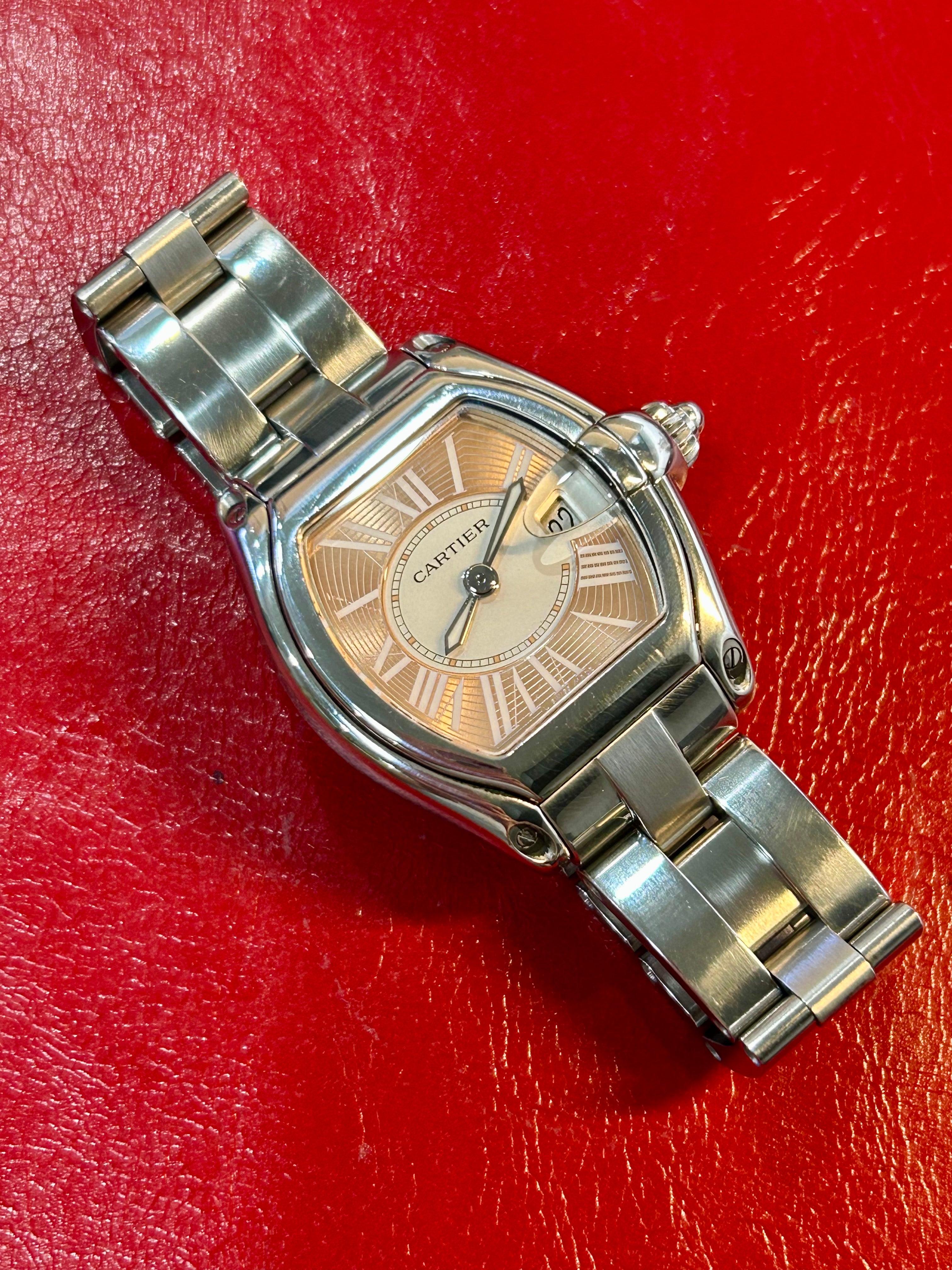 Cartier Roadster Coral Dial Stainless Steel Watch | 31mm | 6 inches